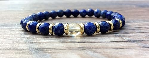 Miniatura 4 de Pulsera de lapislázuli con citrino focal, chakra plexo solar, piedra natal de noviembre