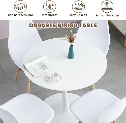 Miniatura 4 de Juego de mesa de comedor redonda de 5 piezas, mesa de cocina moderna de mediados de siglo de 31.5 pulgadas con 4 sillas, mesa de pedestal