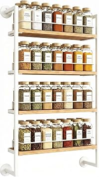 4 Tier Spice Rack Wall Mounted for Kitchen, Large Capacity Organizer