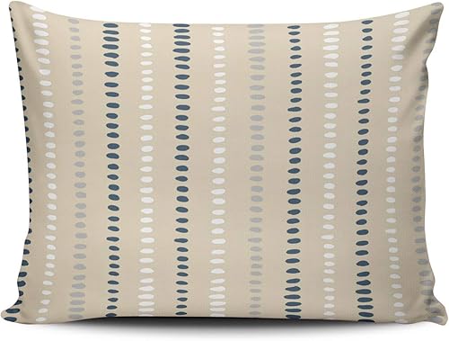 Funda de almohada para decoración del hogar, color azul marino, blanco, beige, a rayas, con puntos, tamaño de boudoir, 12 x 20 pulgadas, funda de
