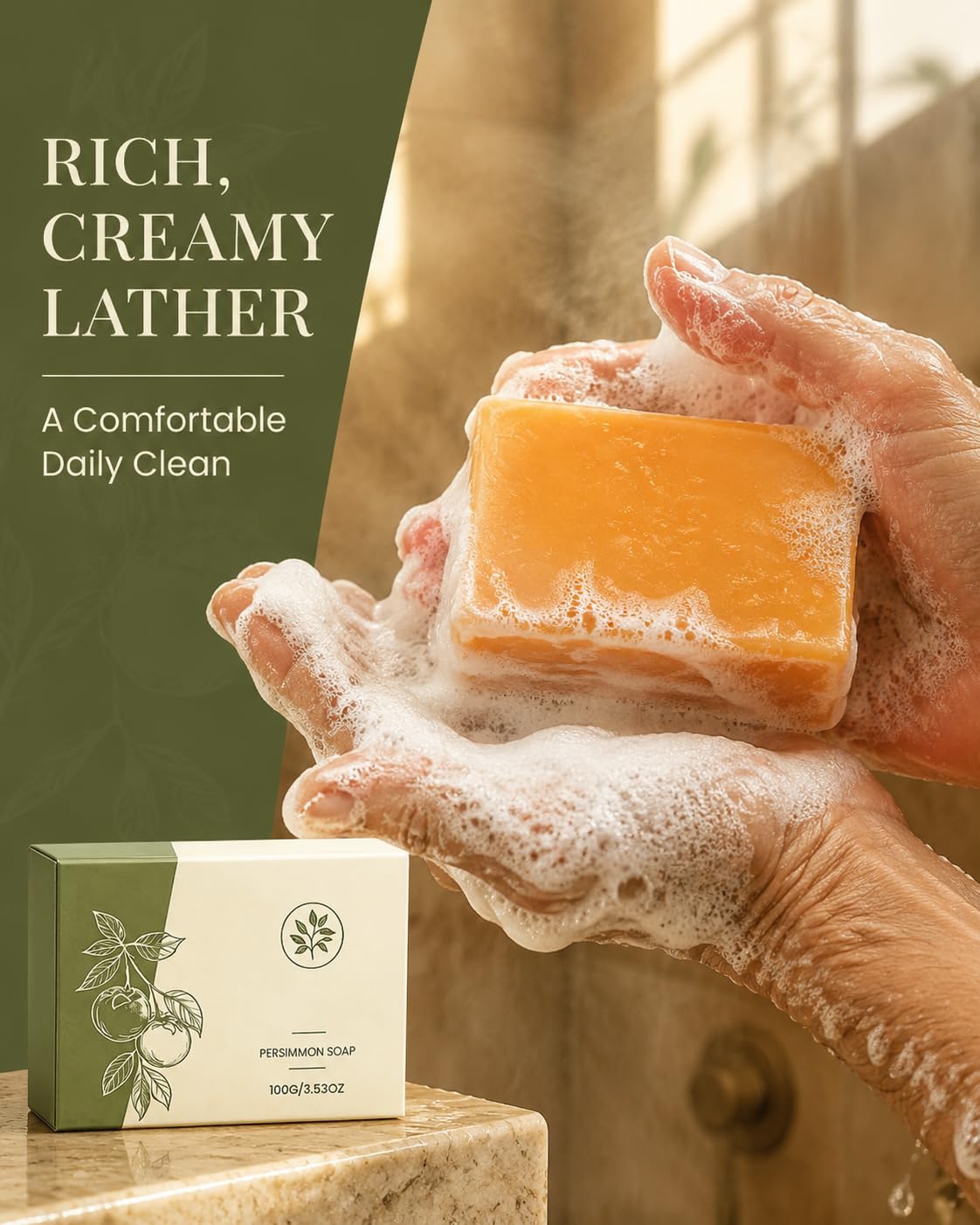 Persimmon Soap Bars 2 Pack, Old People Smell Deodorant for Men Women image 5