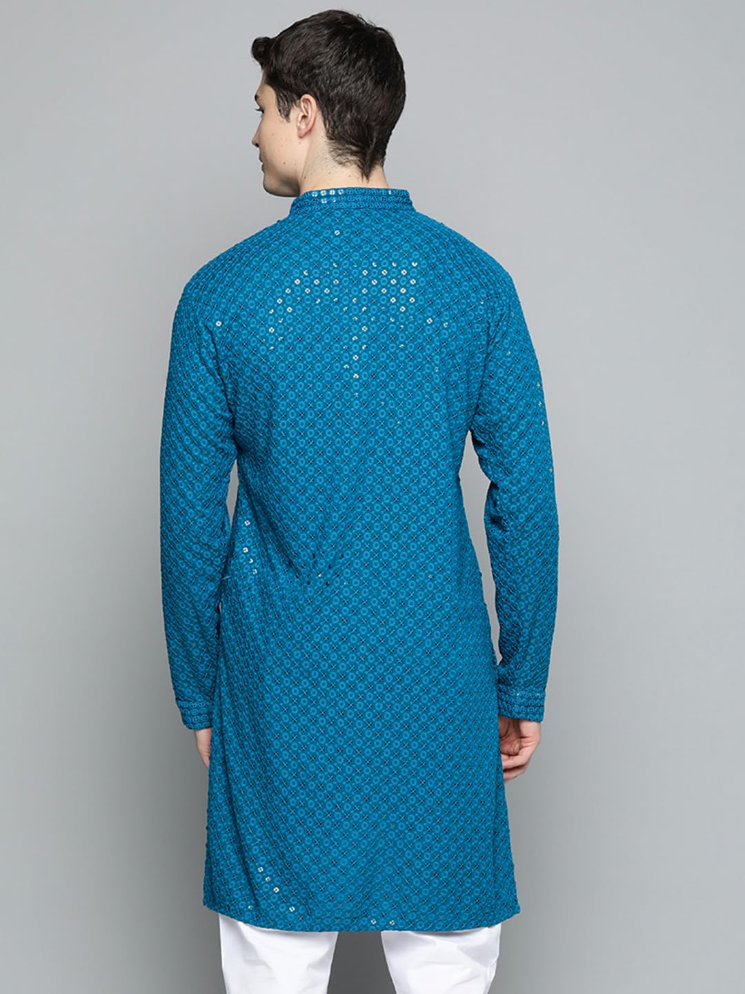 Jompers Mens Peacock Chikankari Embroidered And Sequence Kurtas (Peacock, Xxl)