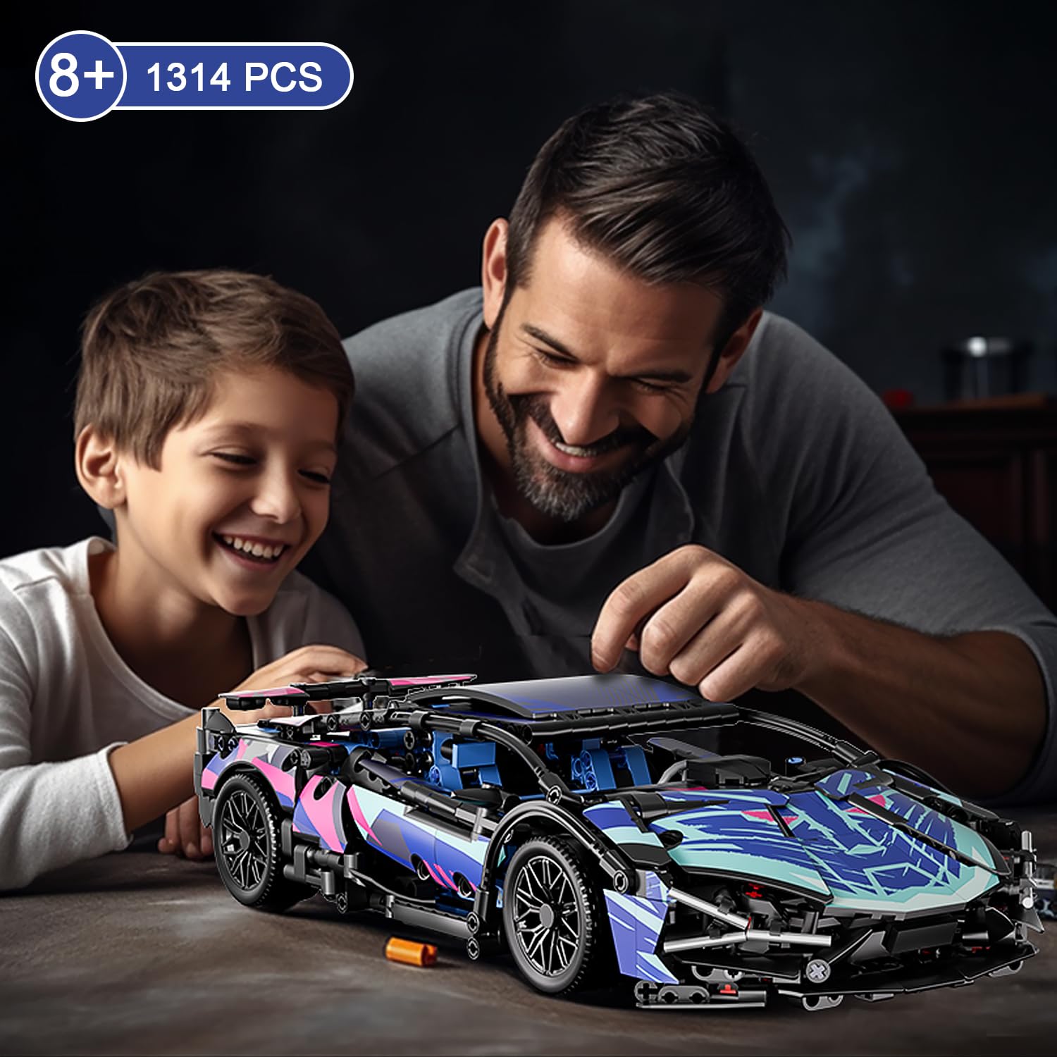 Sport Car Building Block Sets for Adults,Race Car with LED Lights Collectible 1:14 MOC Model Engineering Toy for Boys Boyfriends Men Teens Age 8+ 8-12 12 13 14