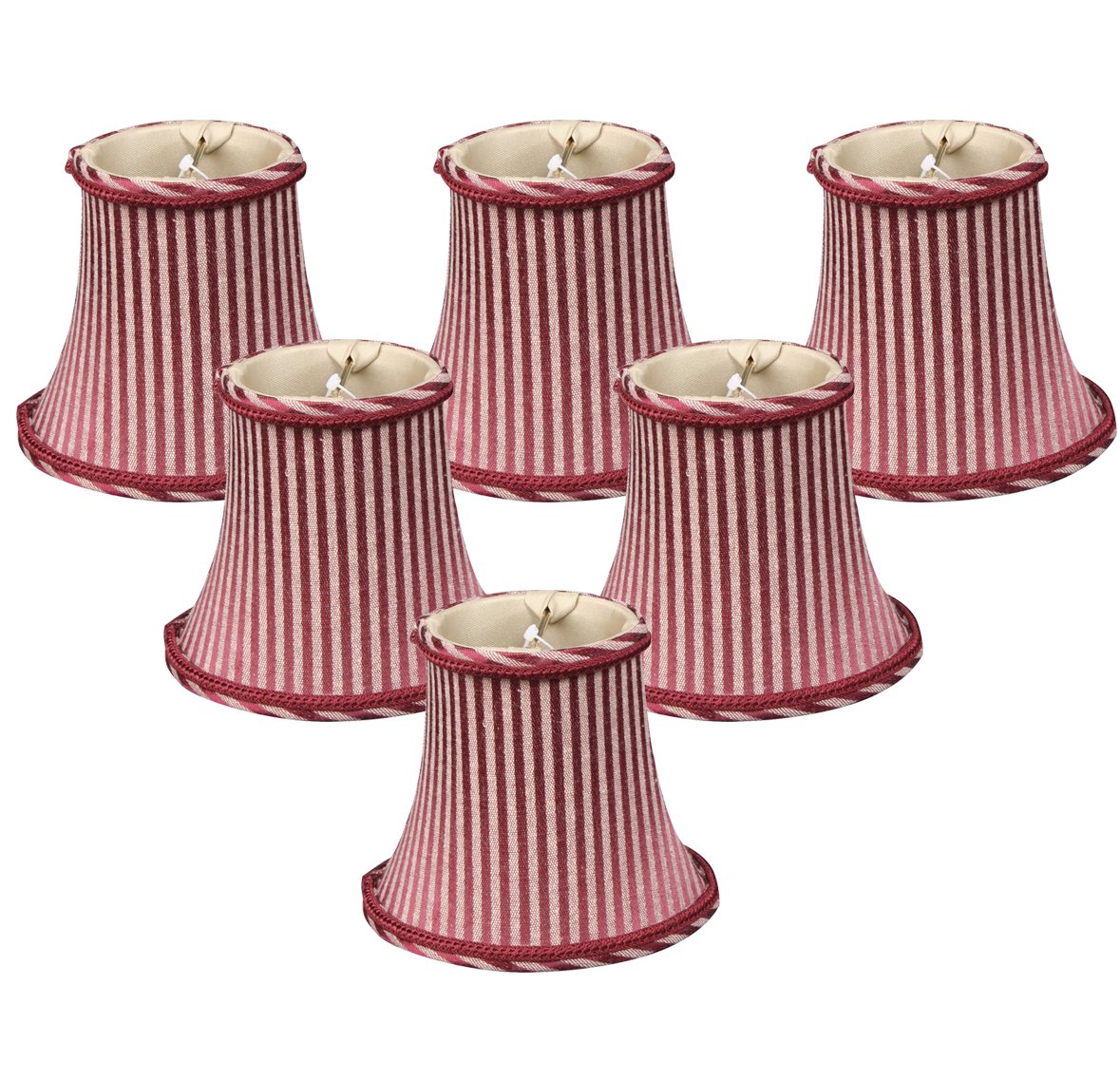 Royal Designs 6" Burgundy/Antique Gold Striped Chandelier Lamp Shade, Set of 6, 3 x 6 x 4.5 (CS-611AGL/BUR-6)