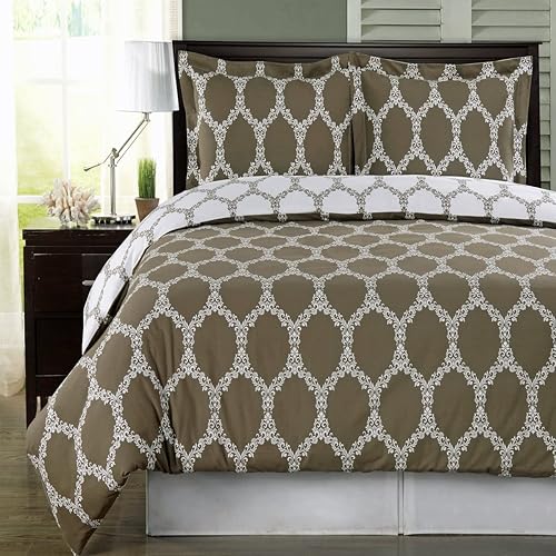 Miniatura 1 de Royal Hotel Bedding Cama Queen Brooksfield de 8 piezas, color gris pardo y blanco, 100% algodón, 300 hilos