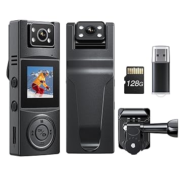 BOBLOV A23Pro Body Camera with 180?Rotatable Lens, 2K/48MP Small Body Camera, Night Vision, 2200mAh for Long 7 Hours Recording, with a Car Mount for Cycling&1/4 Screw Hole (128GB)