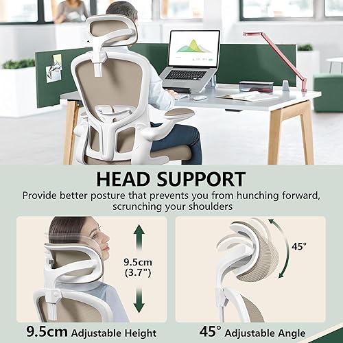 Miniatura 6 de FelixKing Silla ergonómica de escritorio de oficina con reposacabezas, ruedas, soporte lumbar ajustable y altura, silla de tareas giratoria cómoda