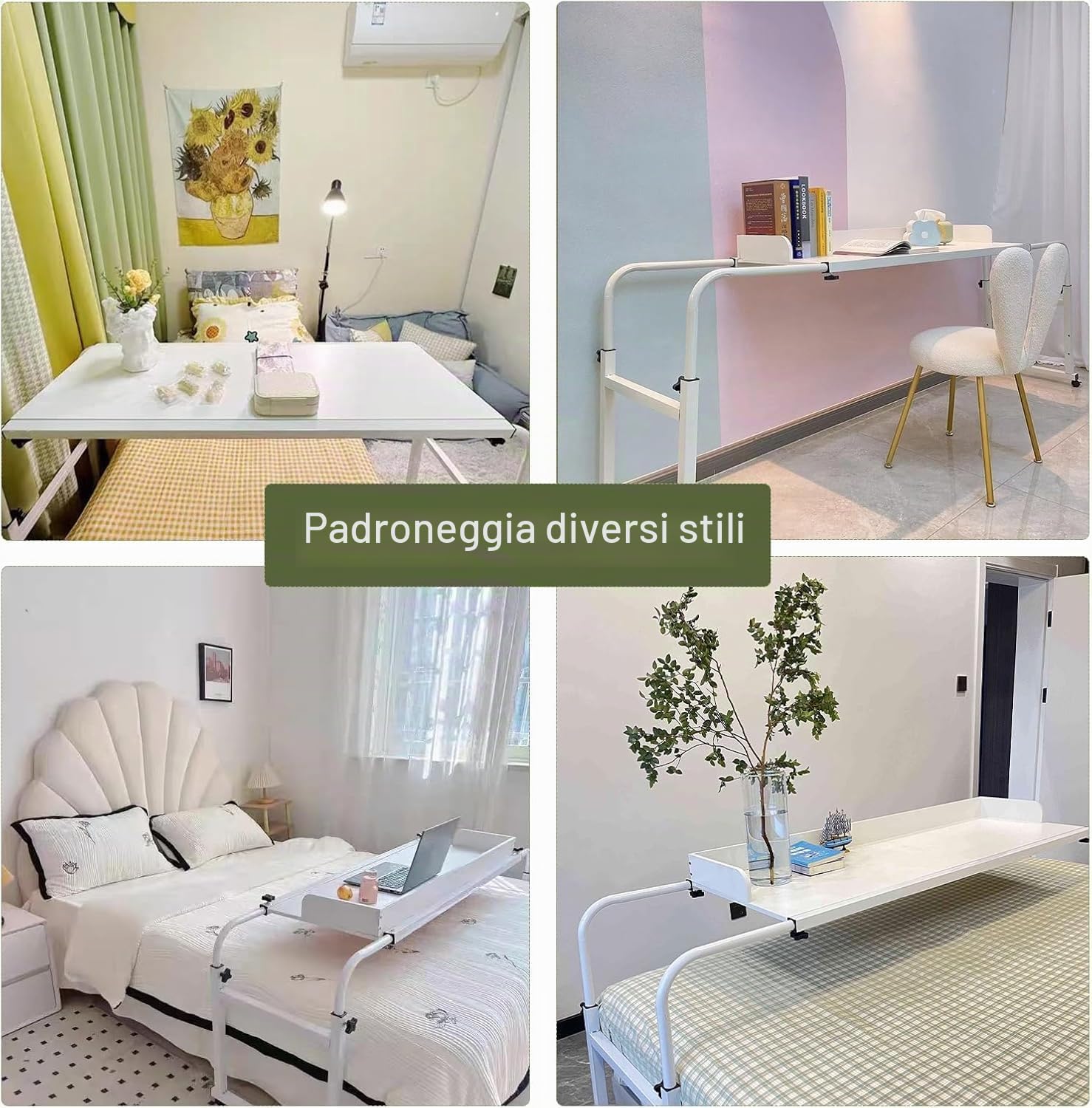 Tavolino sopra Il Letto con Ruote, Altezza Regolabile, scrivania con rotelle, postazione di Lavoro per Computer Portatile sopra Il Letto, Ospedale,N(Color:colore legno)