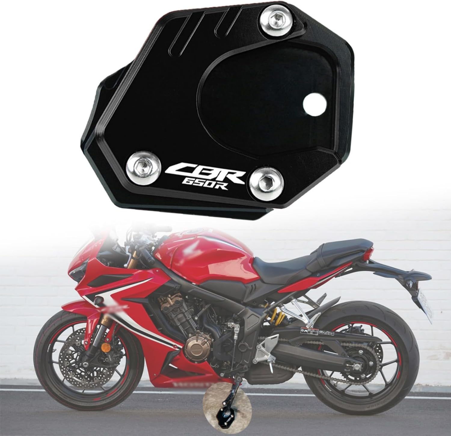 FOR CBR650R Cbr 650 r cbr650r 2019-2025 2026 Motorcycle CNC Bracket Foot Side Bracket Extension Pad Support Plate Side Stand Kickstands Jiffy Stands (Black)