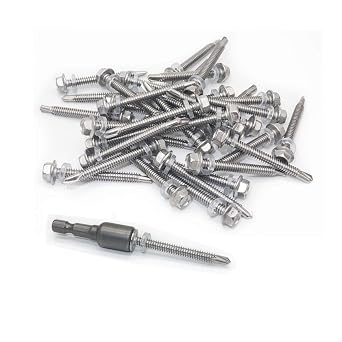 #12 x 2 Self Drilling Screws 410 Stainless Steel Hex Washer Head self Tapping Screws 50 pcs