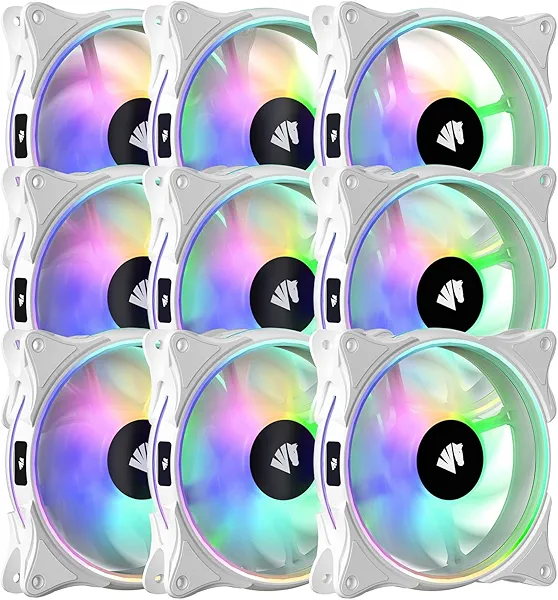 AsiaHorse FS-9002 Pro 120mm RGB Case Fan, 26 ARGB LED, 800-1800rpm PWM, Quiet Operation, 9 Pack (White), 4.72" x 4.72" x 0.98", Desktop Compatible