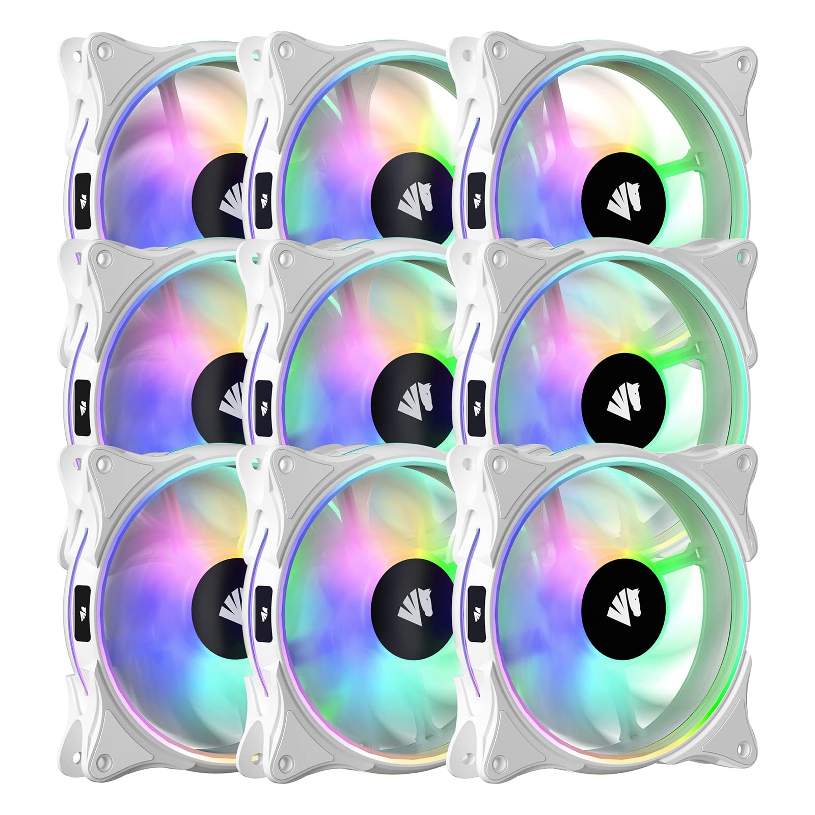 FS-9002 Pro 120mm RGB Case Fan, 26 ARGB LED, 800-1800rpm PWM, Quiet Operation, 9 Pack (White), 4.72" x 4.72" x 0.98", Desktop Compatible