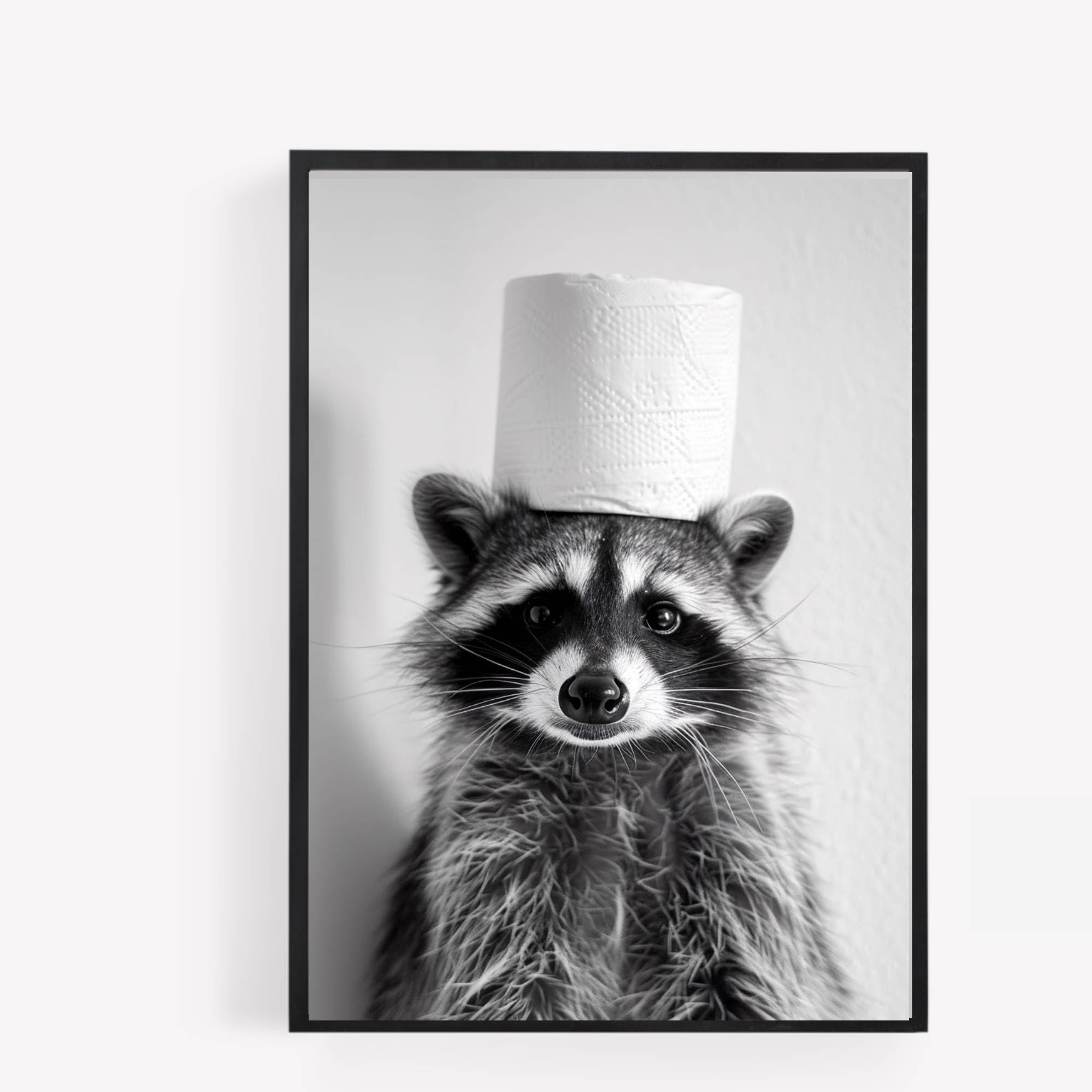 gfc raccoon with toilet roll on head Funny Bathroom Toilet animal Print Picture Poster A4 UNFRAMED wall art Home decor Decorating