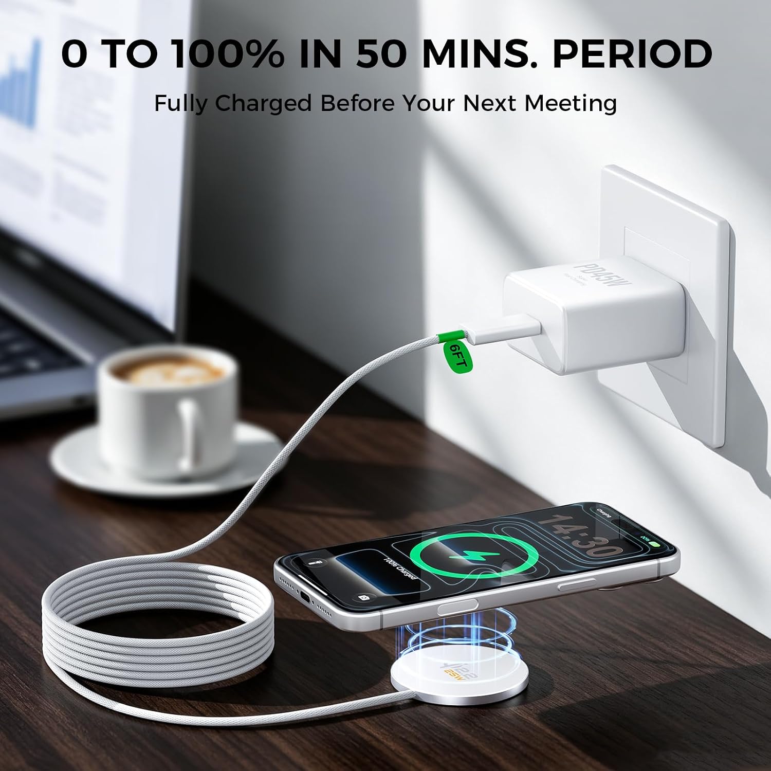 Magnetic Wireless Charger [25W Fast], 6FT Qi2.2 Wireless Charging Pad with 45W USB-C Wall Charger Combo, Stay-Cool Fast Wireless Charger for iPhone 17-16 Galaxy S26-25 AirPods thumbnail