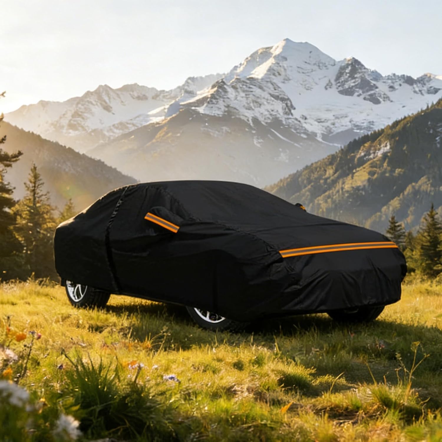Car Cover Custom 600D Oxford Full Outdoor Automtive Heavy Duty Covers Windproof Snowproof Dustproof UV Hail Protection with Door Zipper (Black, Fit for H-onda Civic Sedan 1998-2025)