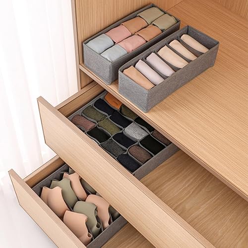 Miniatura 7 de Organizador de cajones de cómoda, paquete de 8 unidades, ropa interior, calcetines, divisores de cajones gris claro, organizador de armario, caja de