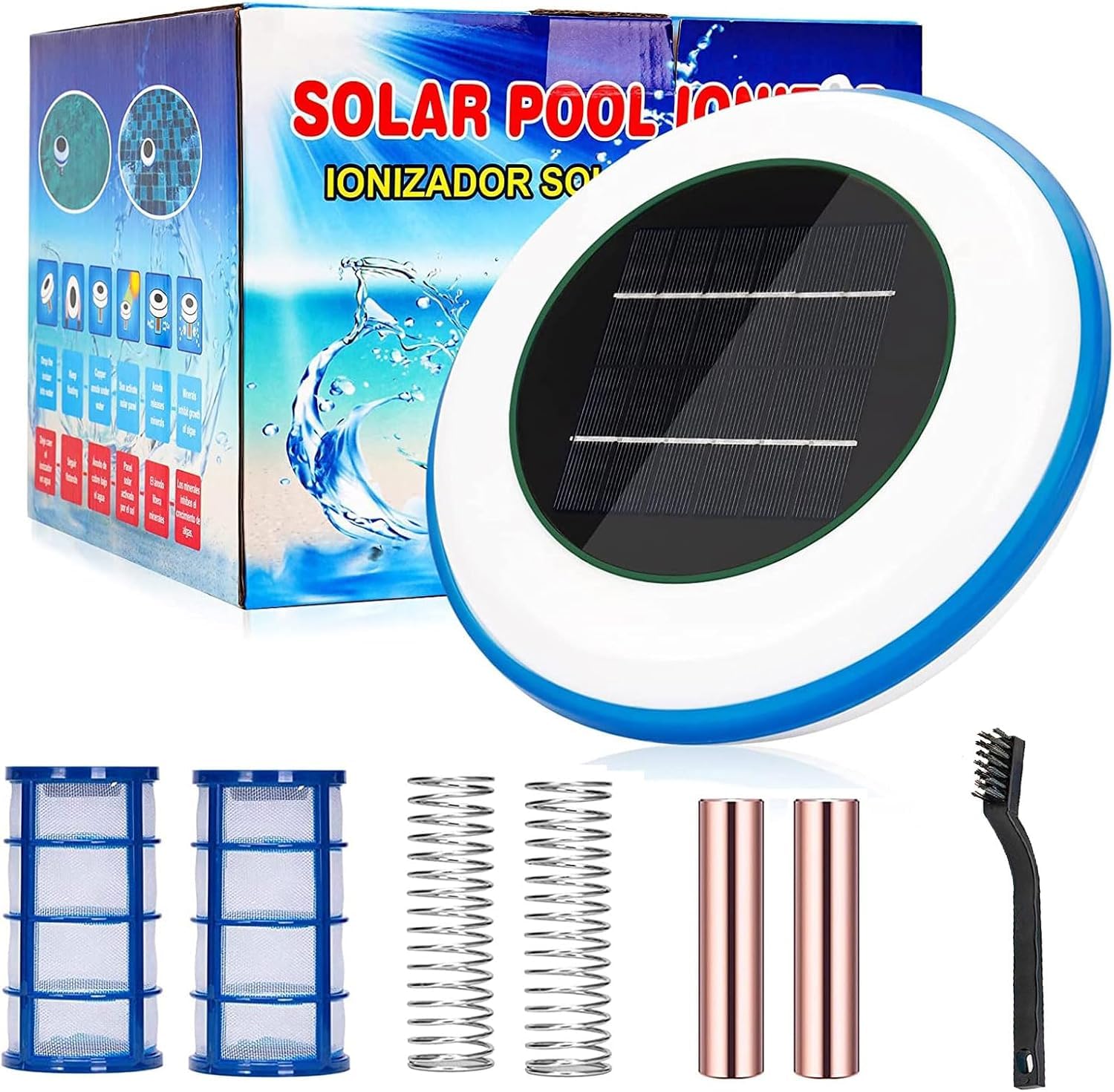 Ionizador Solar para Piscinas con ánodo De Cobre, 85% Menos De Cloro, Purificador De Agua, Limpiador Automático De Piscinas, hasta 45 000 Galones, Elimina Las Algas Y Mantiene La Piscina L