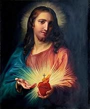 Jingzhi Oil Painting Reproduction on Canvas Pompeo Batoni Sacred Heart of Jesus Size 16''x20'' Stretched,Ready to Hang