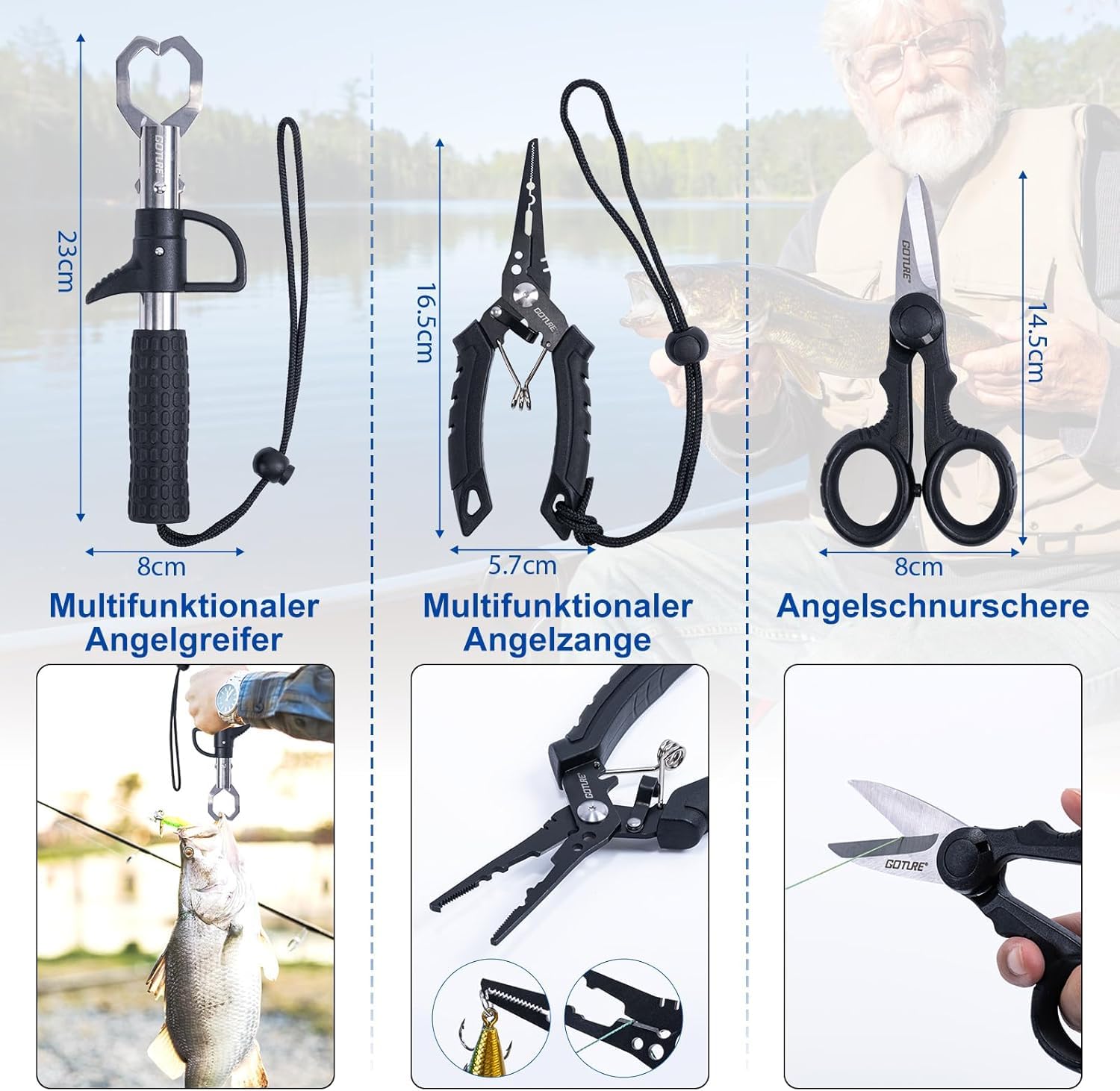 Goture Set da pesca con 2 canne da pesca telescopiche, set completo 2 5.2:1 mulinello (9+1 cuscinetto), filo, scatola per esche e borsa per il trasporto, per acqua salata/dolce, regalo da viaggio