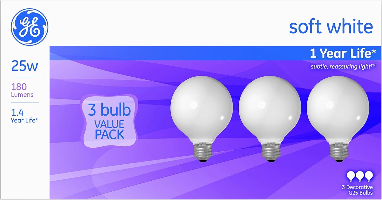 GE 25 watts G25 Globe Incandescent Bulb E26 (Medium) Soft White 3 pk