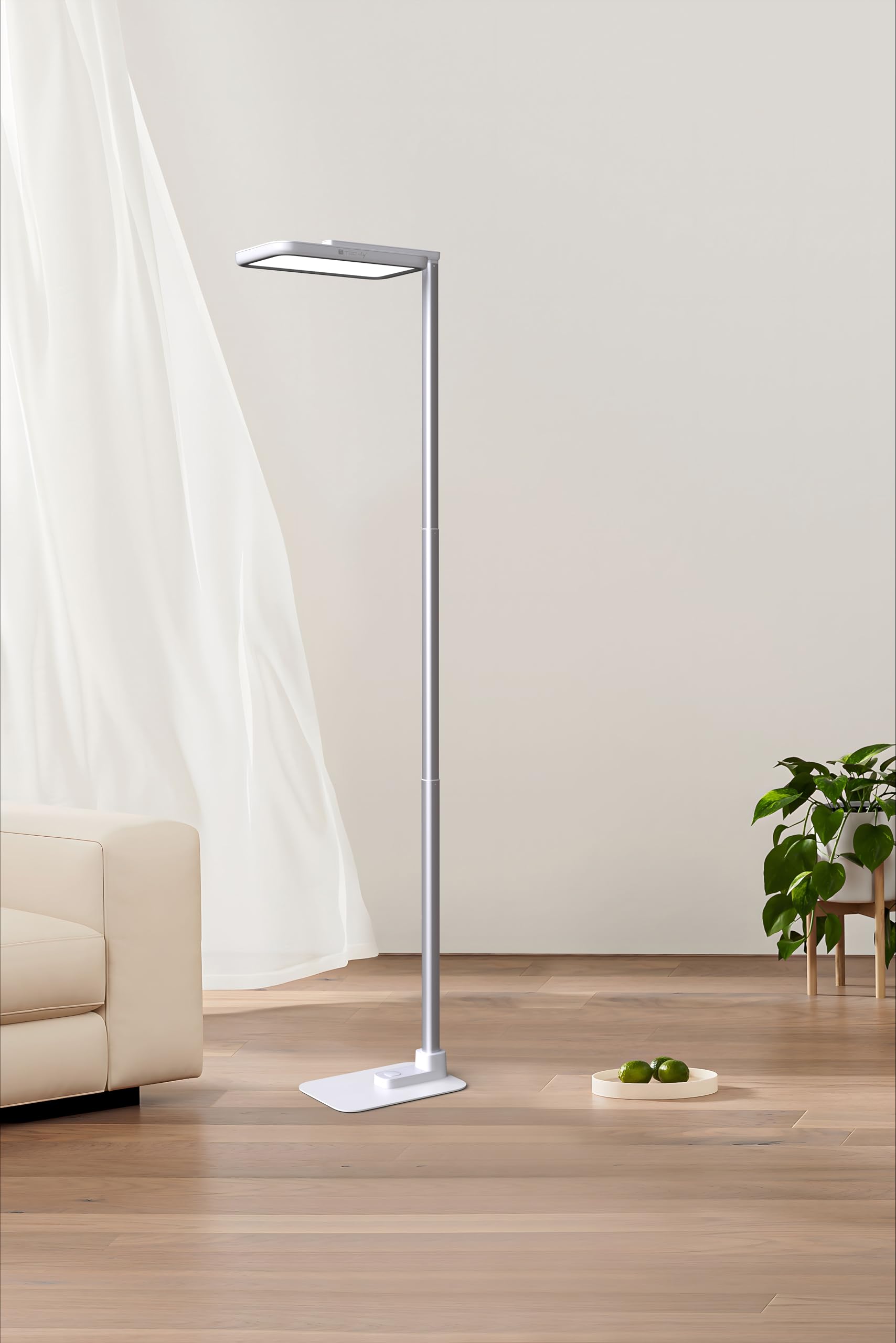 Techly 624322 Lampada LED da Pavimento Ricaricabile con Altezza Regolabile, Bianca Bianco
