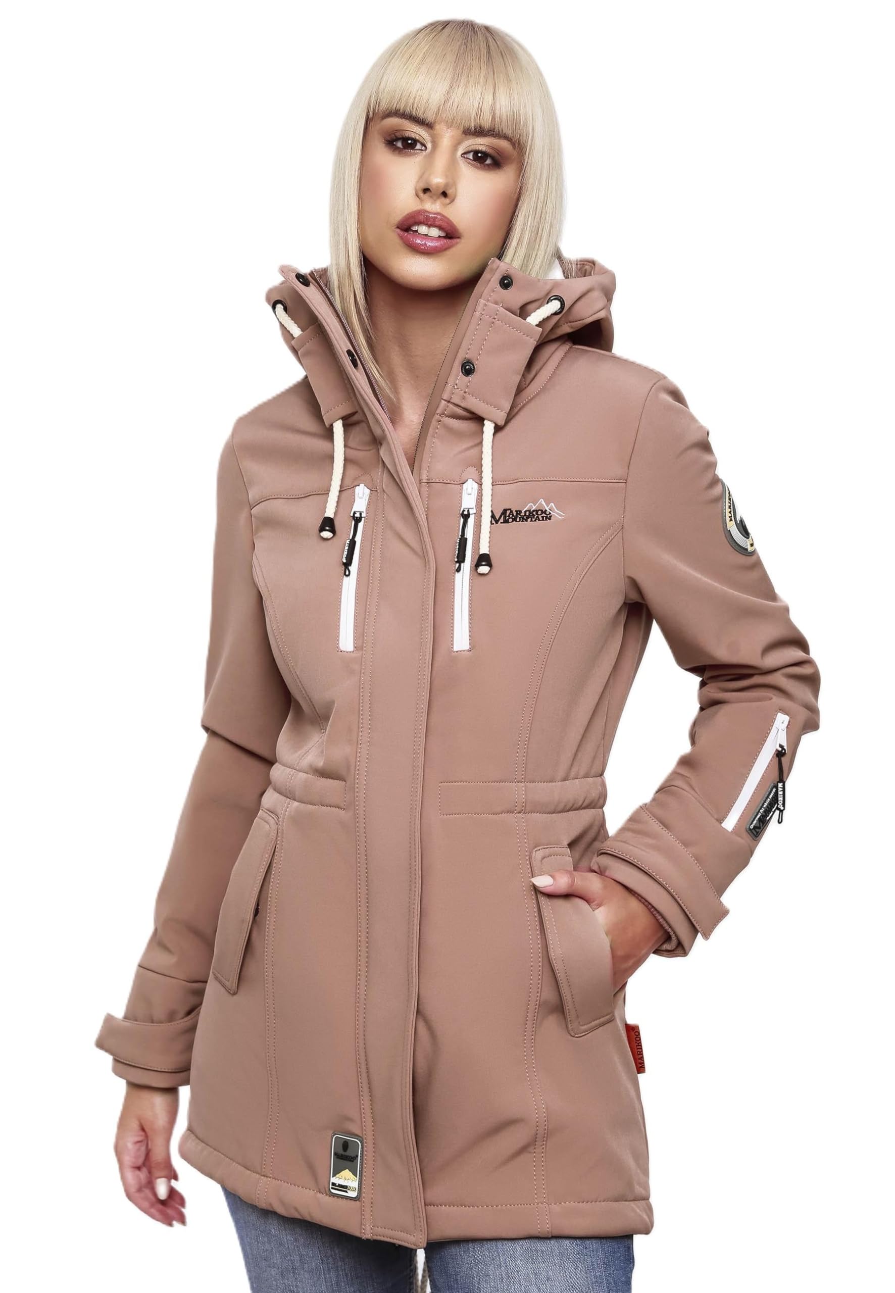 Marikoo B614 Veste softshell pour femme (XS-3XL) avec capuche – Imperméable, intérieur en polaire, poche sur le bras, manteau, veste chaude pour femme