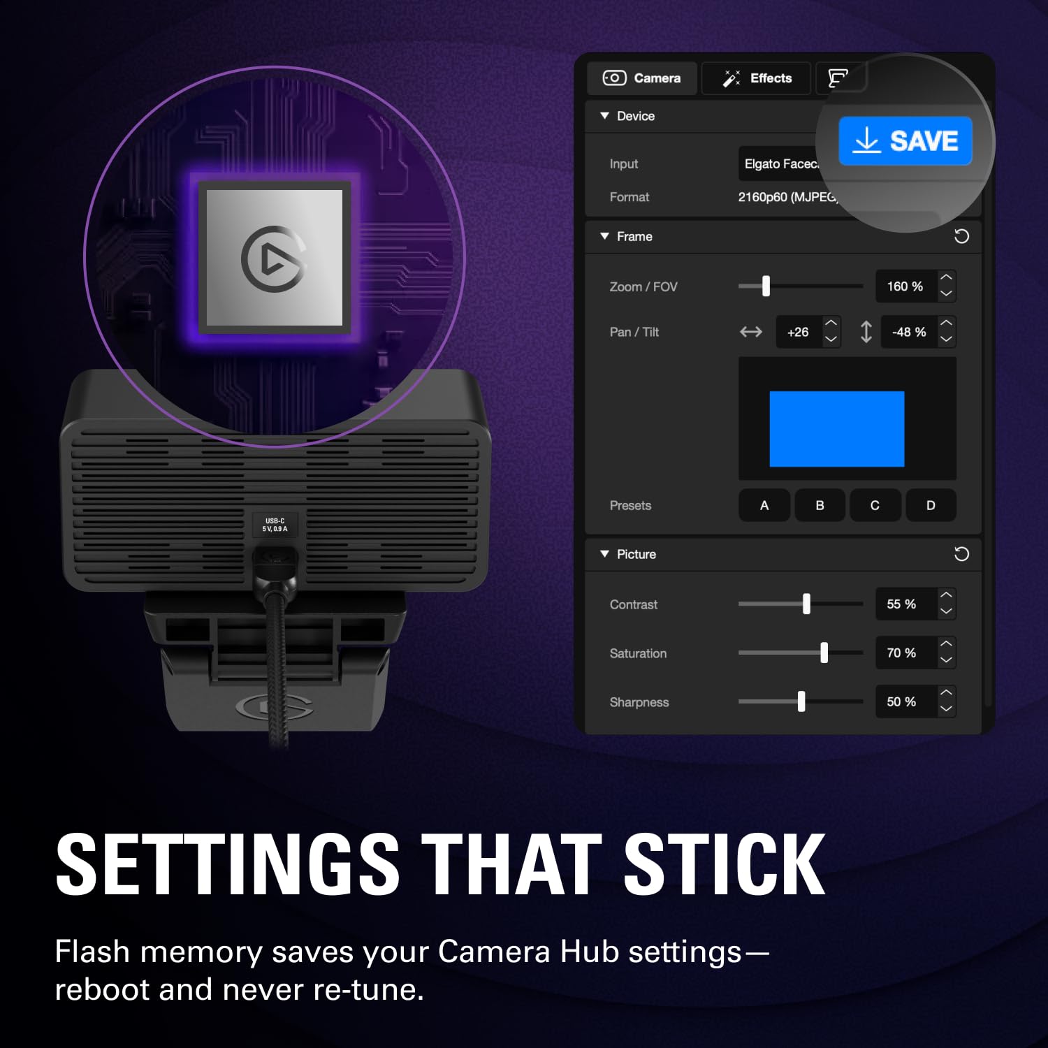 Elgato Facecam 4K - Webcam de estudio 4K60, control tipo DSLR, efectos cinematográficos, filtros de lente de 49mm, HDR, video sin comprimir, área de enfoque optimizada | USB-C para PC y Mac