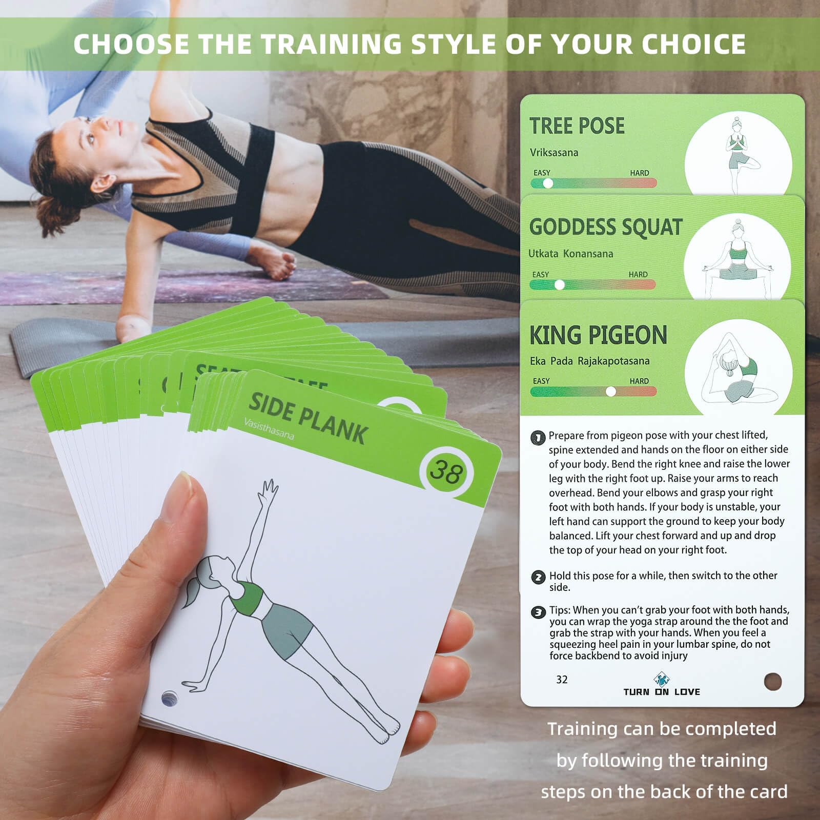 TurnOnLove Yoga Exercise Cards Poses Poster Workout Card for Women, Stuff Set of 70 Flash Cards for Home & Gym