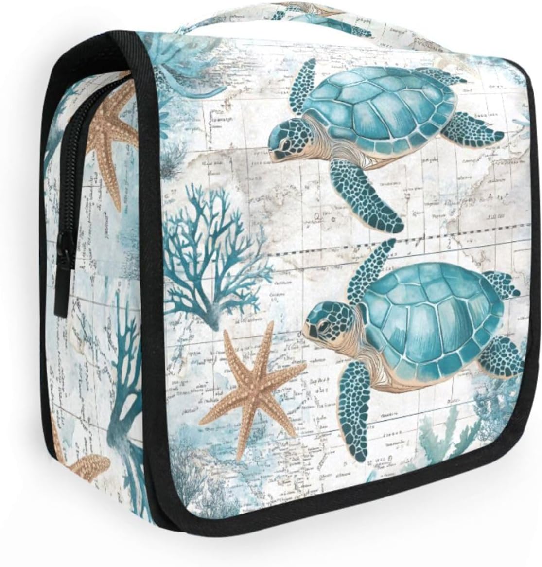 Hanging Toiletry Bag for Women Retro Sea Turtle Makeup Bag Travel Essentials Toiletries Organizer Bag Nautical Theme Map Cosmetic Bag Foldable