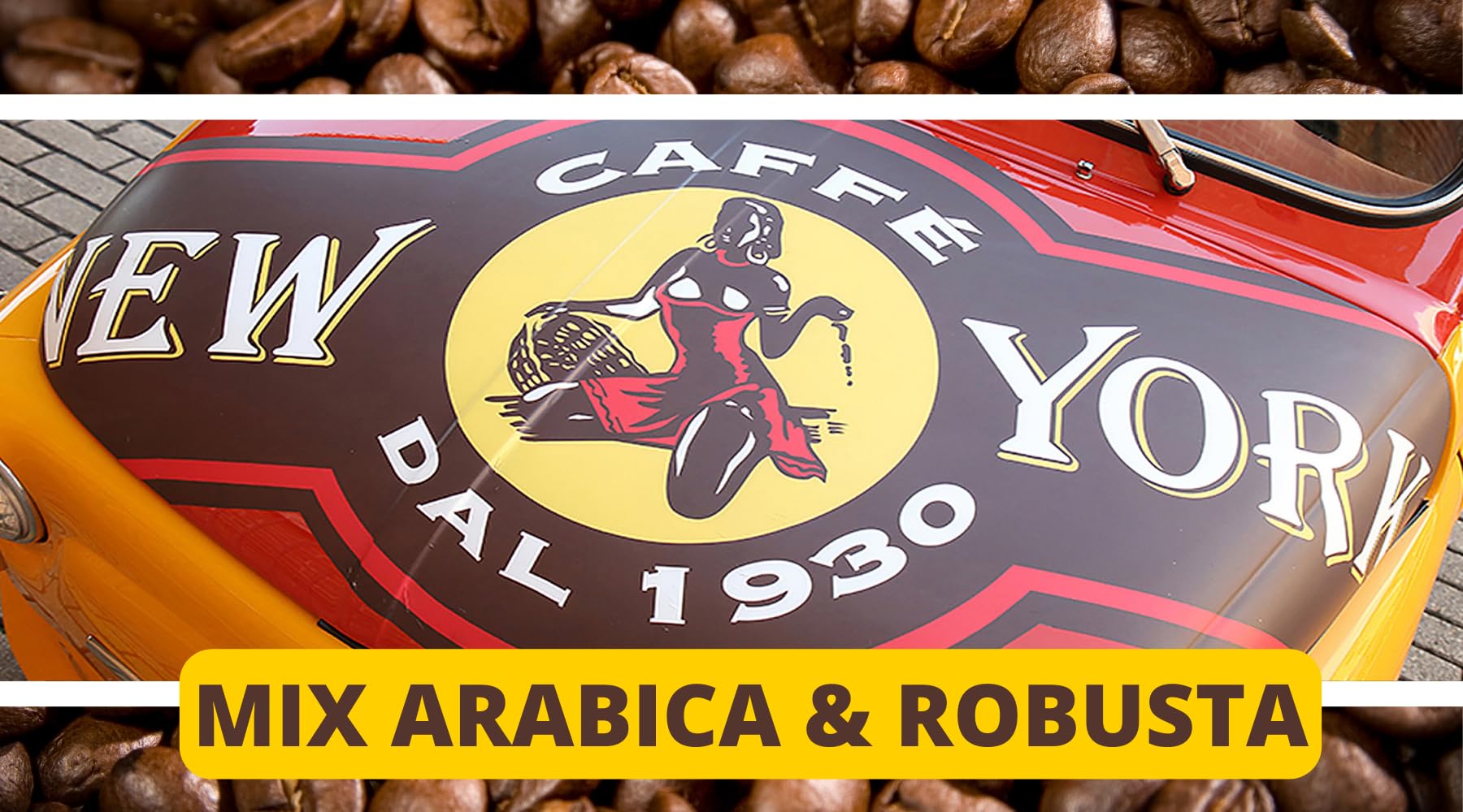 Café New York - EXTRA P - Café en grano, sabor fuerte e intenso, Arábica y Robusta en grano, para moler, café espresso italiano, mezcla para bares - desde 1930-1 kg, en grano
