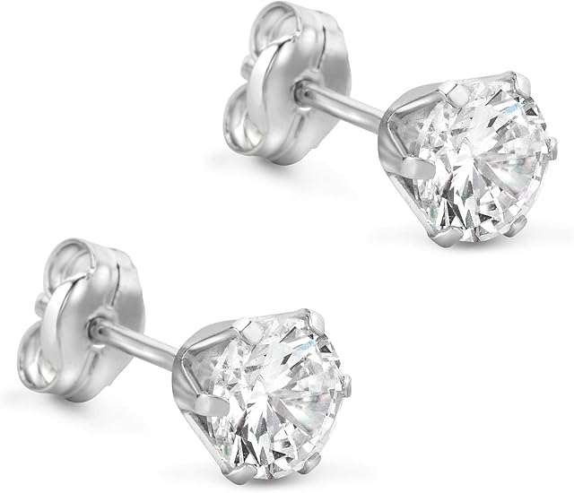 Orovi Jewelry Women White Gold 9 Carat / 375 Gold round Stud Zirconia Earrings