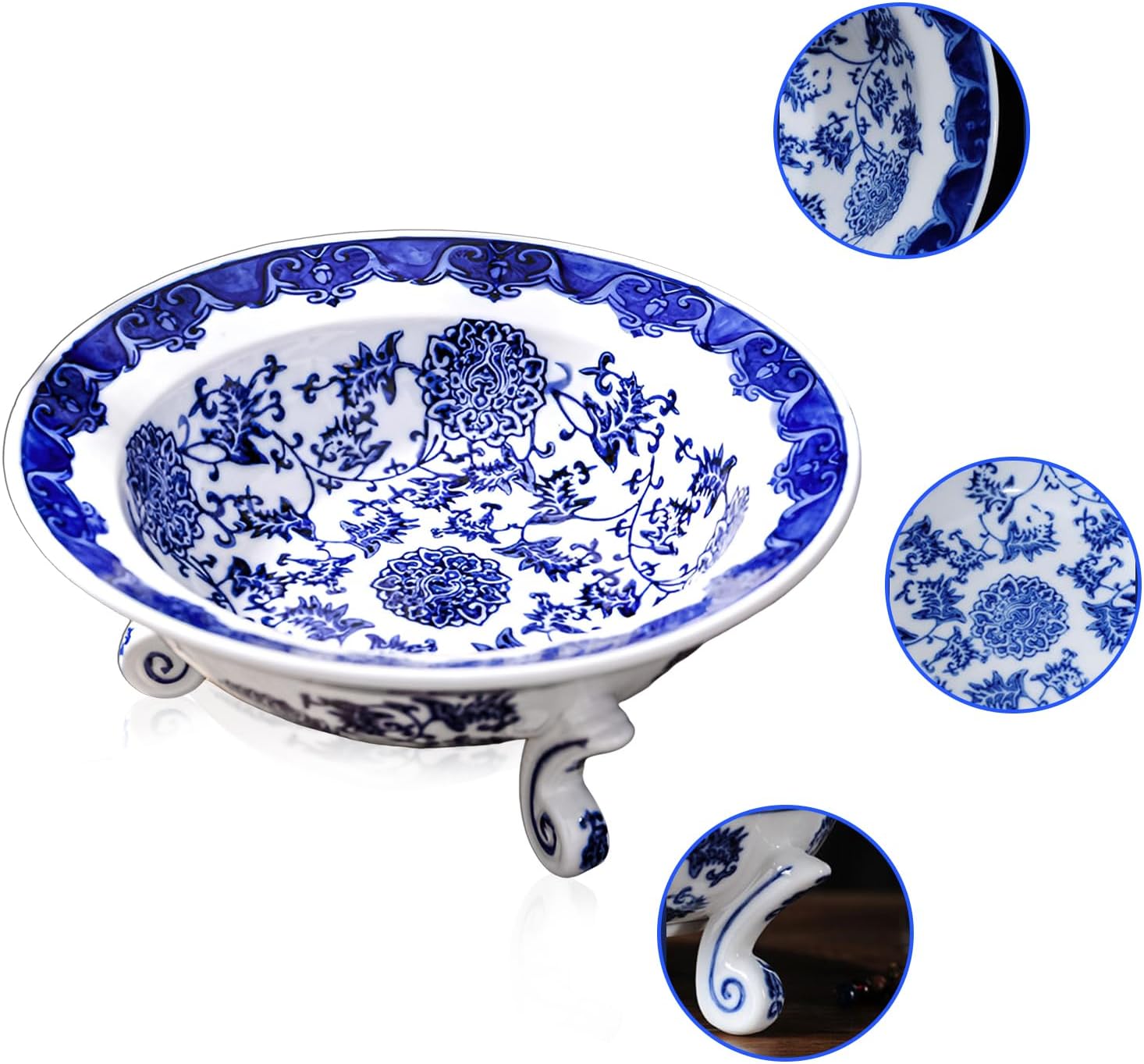 Blue and White Porcelain, Decorative Fruit Bowl, Chinoiserie Decor, Blue and White Fruit Bowl for Kitchen Counter, Home Decor 26 * 10cm