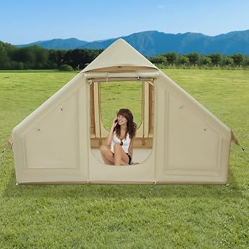 Inflatable Camping Tents | Blow up Tent with Hand Pump | Inflatable Tent 4 Season T-ent | Air Glamping Tents for Camping Adult 3-4 Person | with Doors & Mesh Windows | Storage Bag | 9.846.896.56FT
