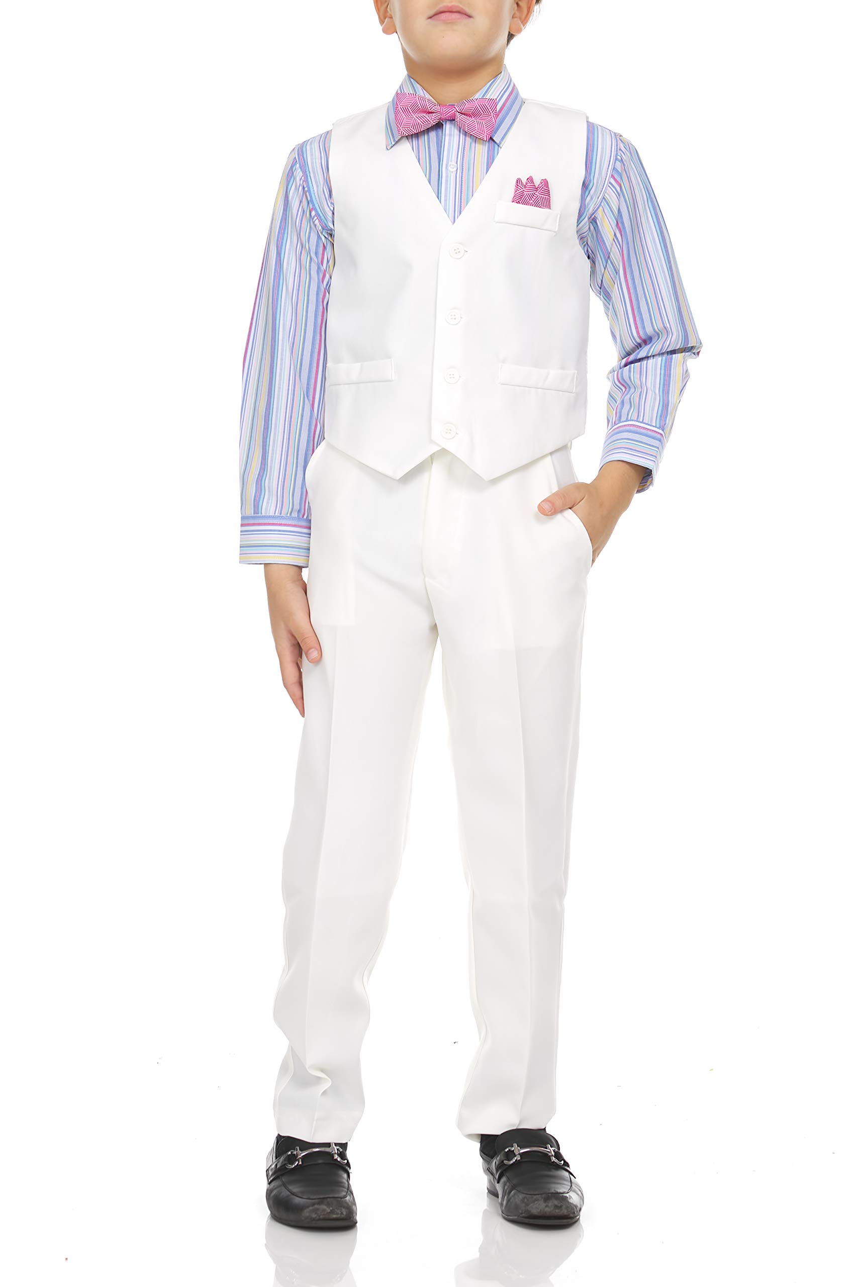 Vittorino Boys 4 Piece Suit Set with Vest, Dress Shirt, Bow Tie, Pants & Pocket Square | Big & Little Kids Formal Apparel