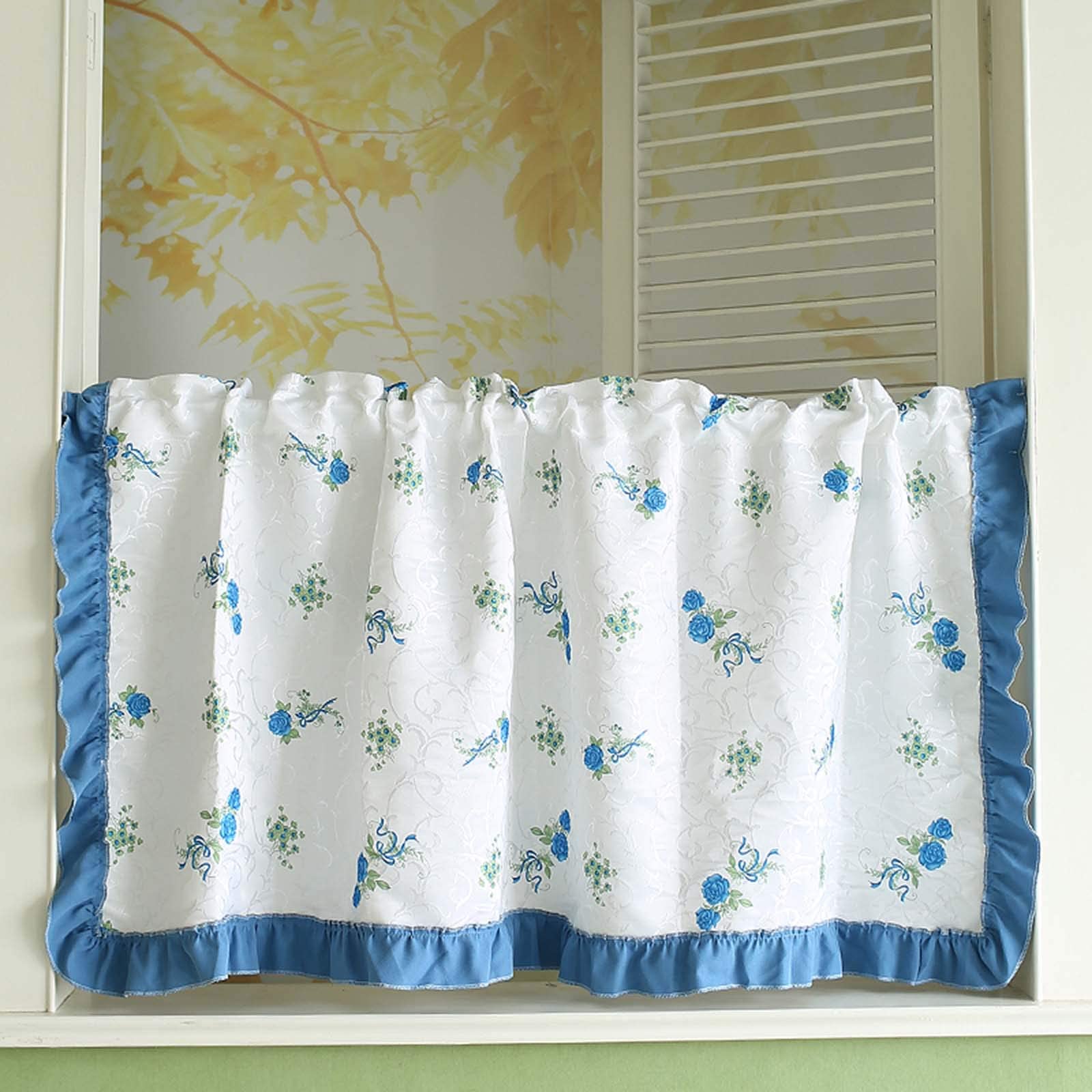Rideaux de café blanc en polyester motif floral de cuisine 160x57cm