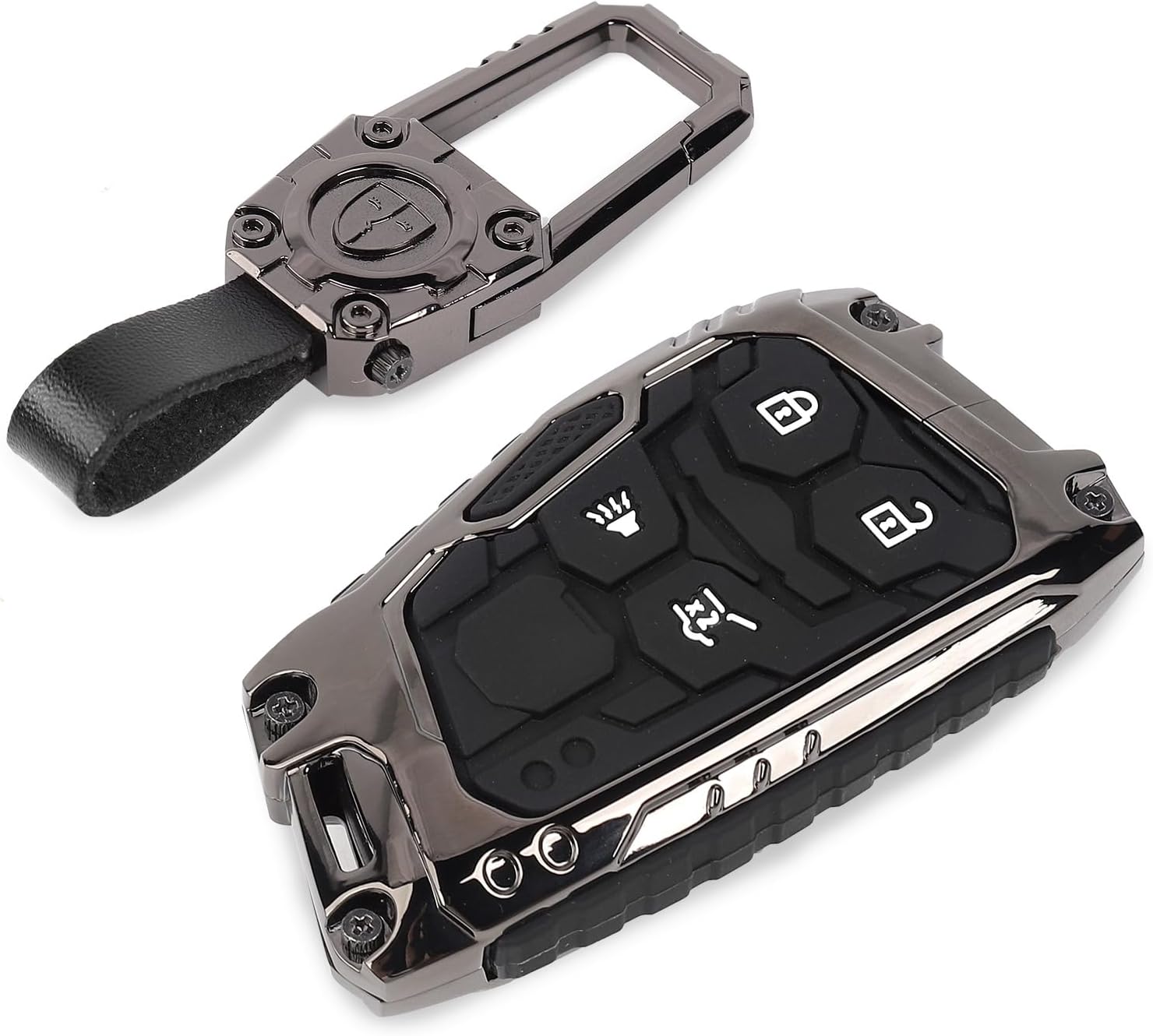 Heavy Metal Key Fob Cover Case Protector Keychain Accessories Key Protecte Cover Compatible with Chevy Silverado/GMC Sierra/Suburban/Tahoe/GMC Yukon 2020-2024 & Colorado 2023-2024(4Button)