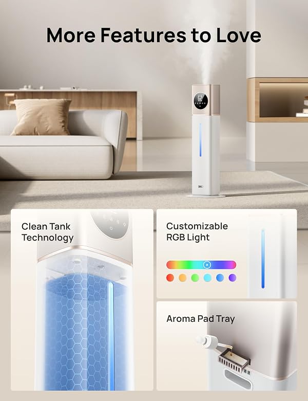 DREO HM735S 11L Smart Humidifier Large Room 700 ft², 100H Cool Mist Air Humidifiers for Bedroom, Top-Fill, Clean Tank Technology, 26dB, Auto Mode, Aroma Box, RGB, Remote & APP Control, Baby, Starlight by DREO - Image 7