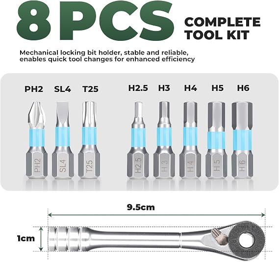 ROCKBROS Bike Repair Tool Kit, Portable 72-Tooth Ratchet Set with 8 S2 Bits