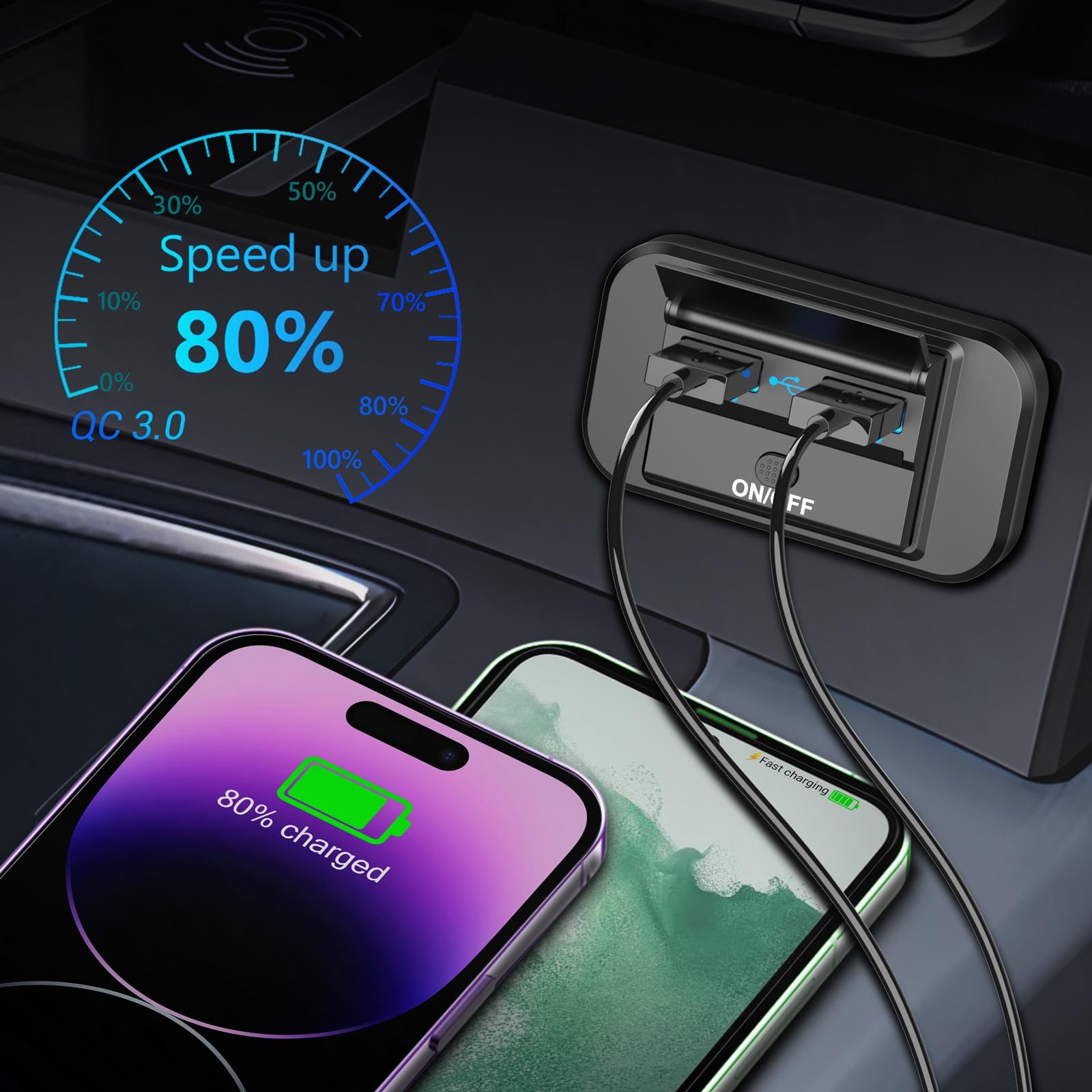 2x Caricabatterie Auto USB C 20W PD E Presa Doppia QC3.0 18W Con Voltmetro, 12-24V Per Auto, Barca, Camper, Nero