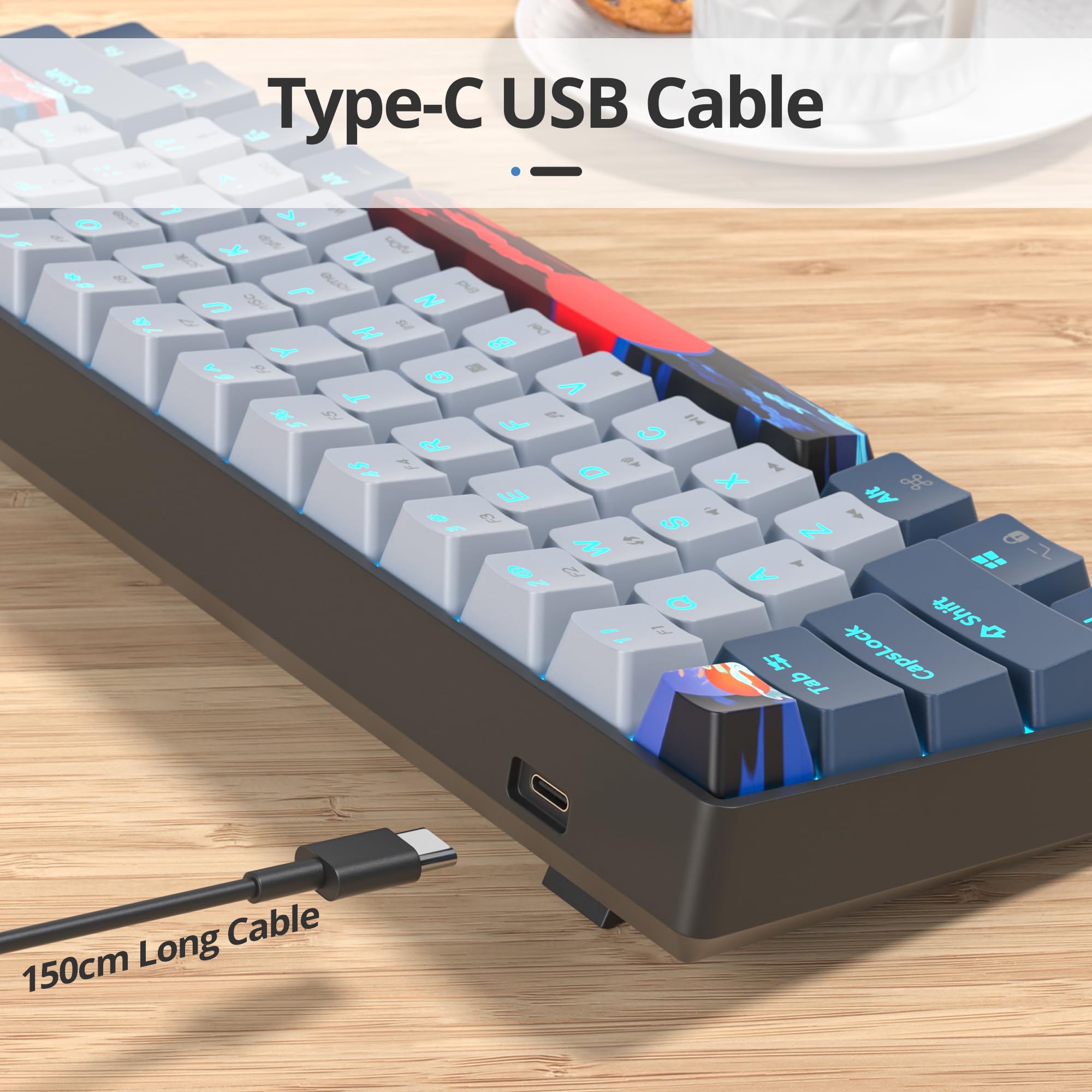 SOLIDEE tastiera da gioco meccanica al 60%,61 tasti con interruttori rossi lineari,Luce blu ghiaccio,tastiera meccanica cablata con retroilluminazione LED,compatta per PS5/PS4/Xbox(61 Shark)