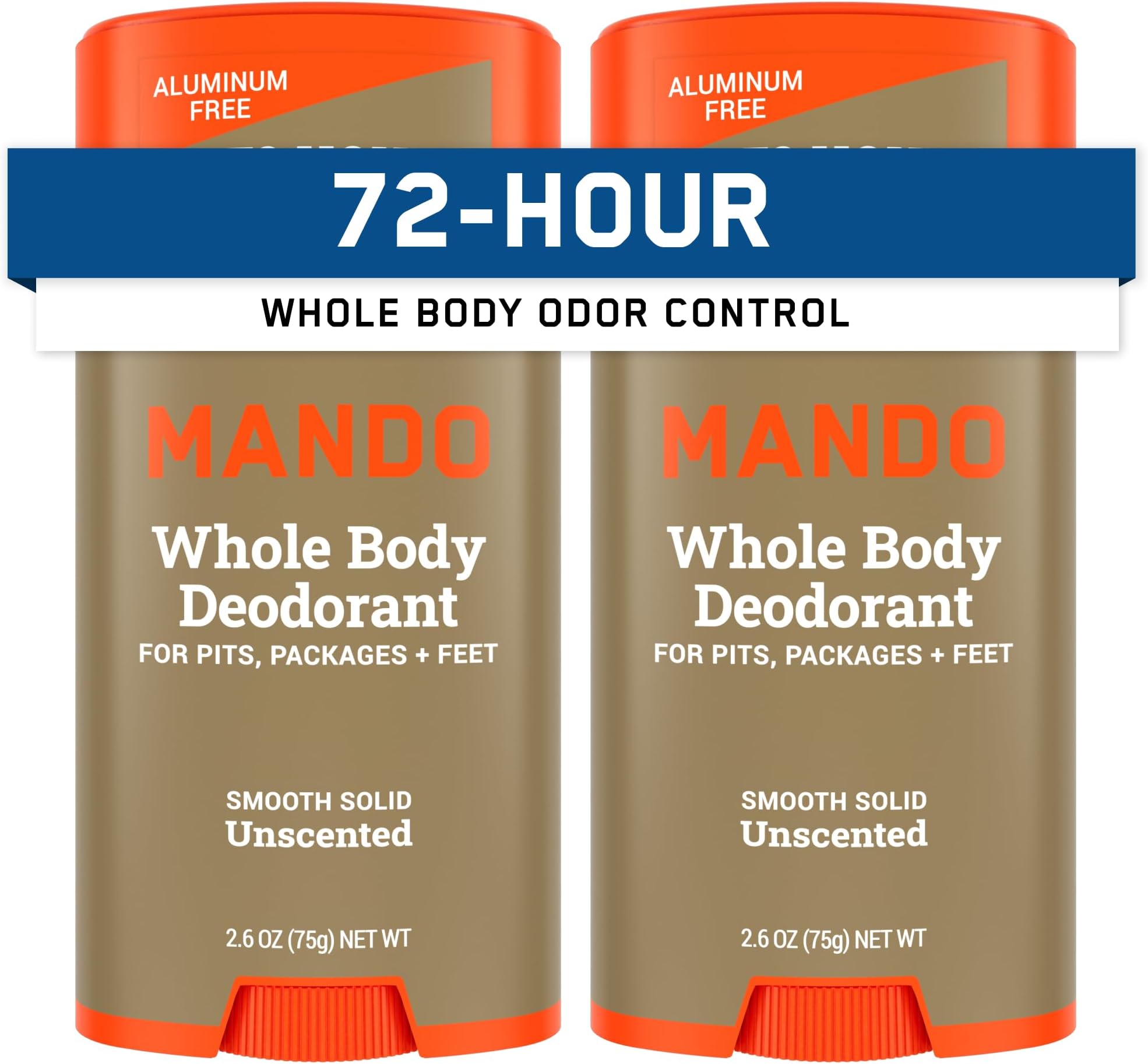 - Whole Body Deodorant For Men - Smooth Solid Stick - 72 Hour Odor Control - Aluminum Free, Baking Soda Free, Skin Safe - 2.6 Ounce (Pack of 2) - Unscented