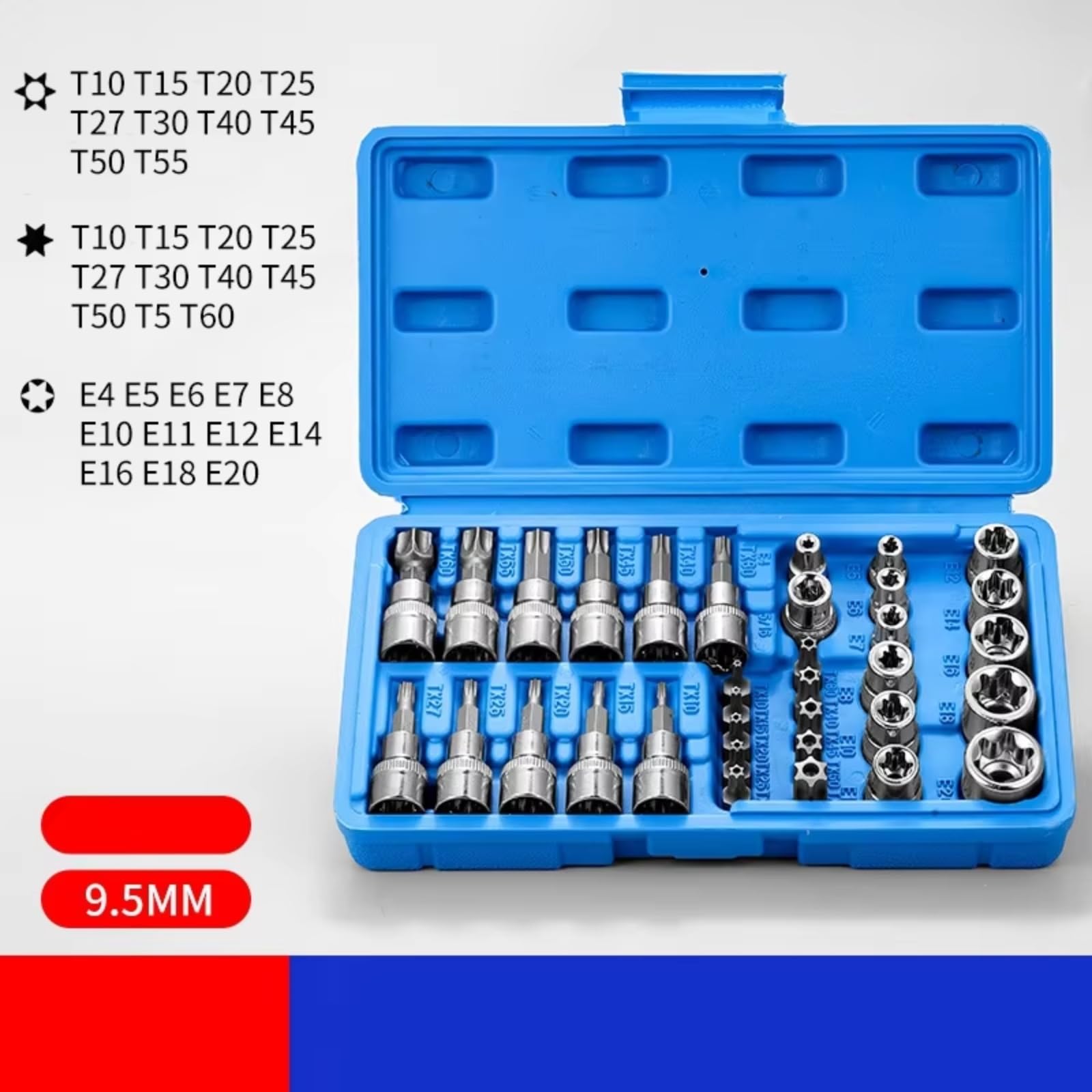 Kit d'outillage mécanique Jeu De Douilles Torx Et E-torx Star 34 Pièces 1/4 "3/8" 1/2" Lecteur Mâle Femelle Embouts Outil Portatif Avec Étui