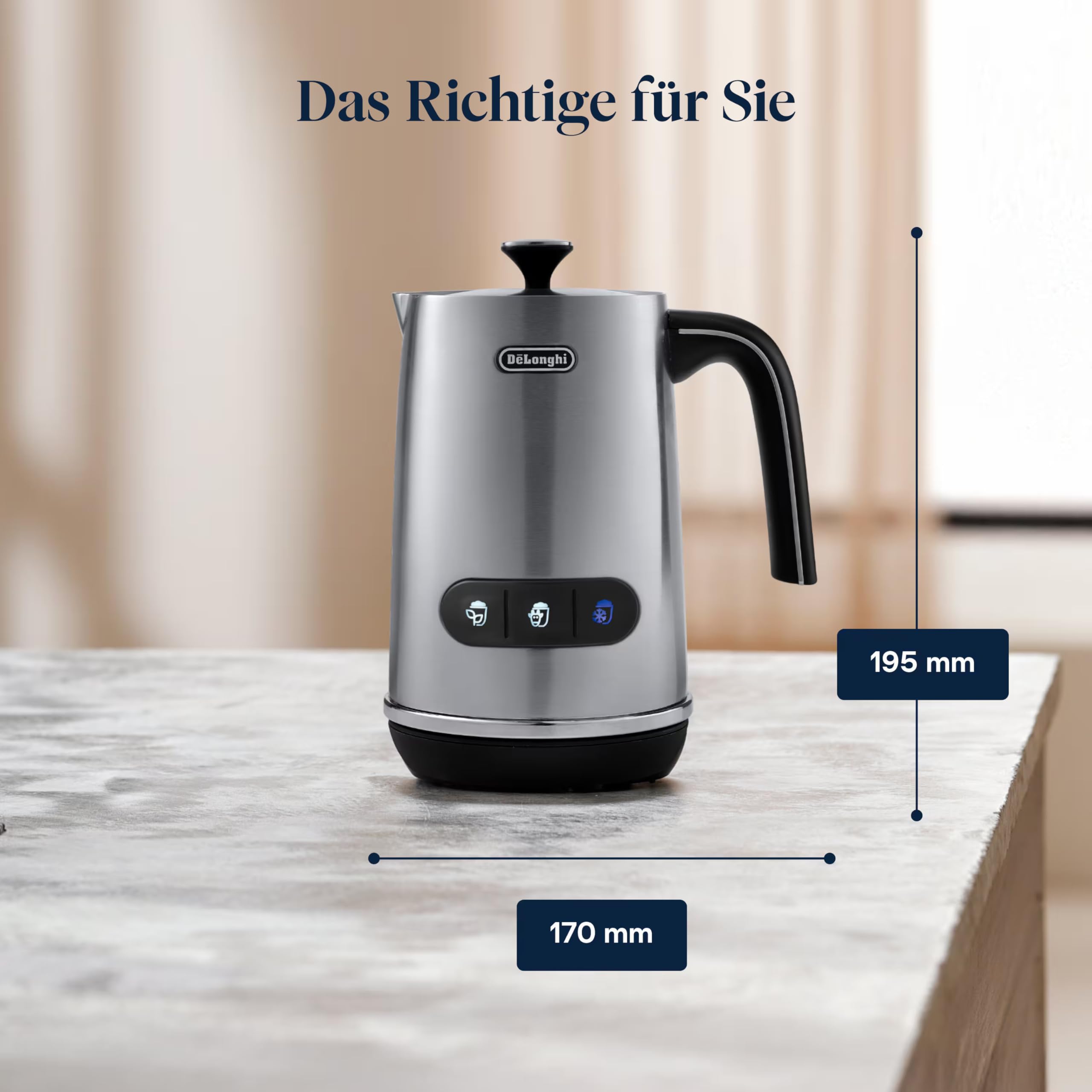 De'Longhi Elektrischer Milchaufschäumer LatteMix EMF3.M, für heiße & kalte Milch & pflanzlichen Alternativen, einfache Reinigung, transparenter Deckel, 3 Tasten, 250ml, Weiß