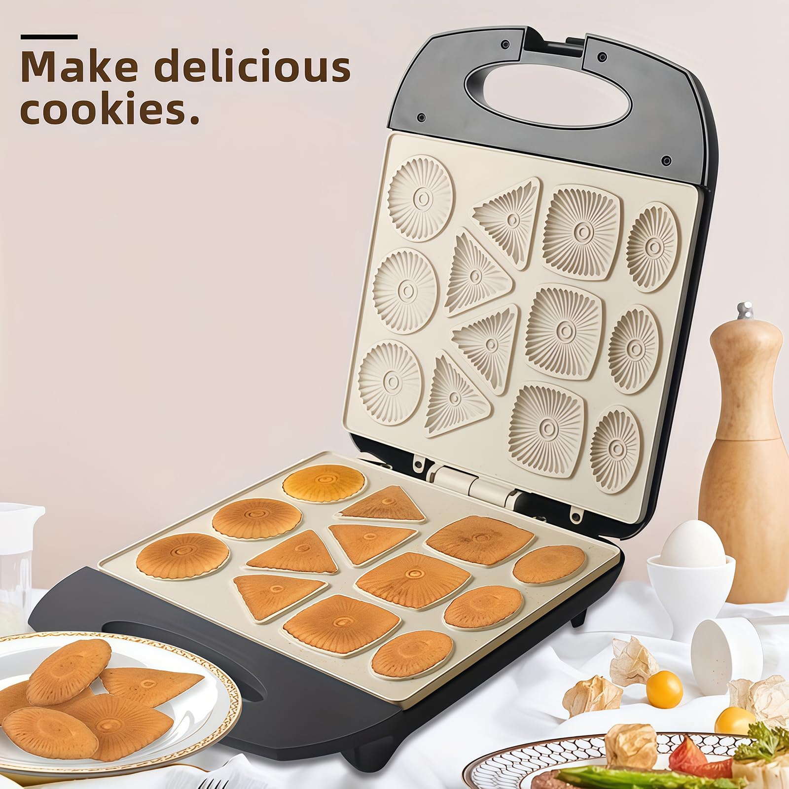 Máquina Eléctrica para Hacer Galletas CYTBEK de 1400 W con 13 Placas Antiadherentes para Galletas, Scones y Waffles white220v