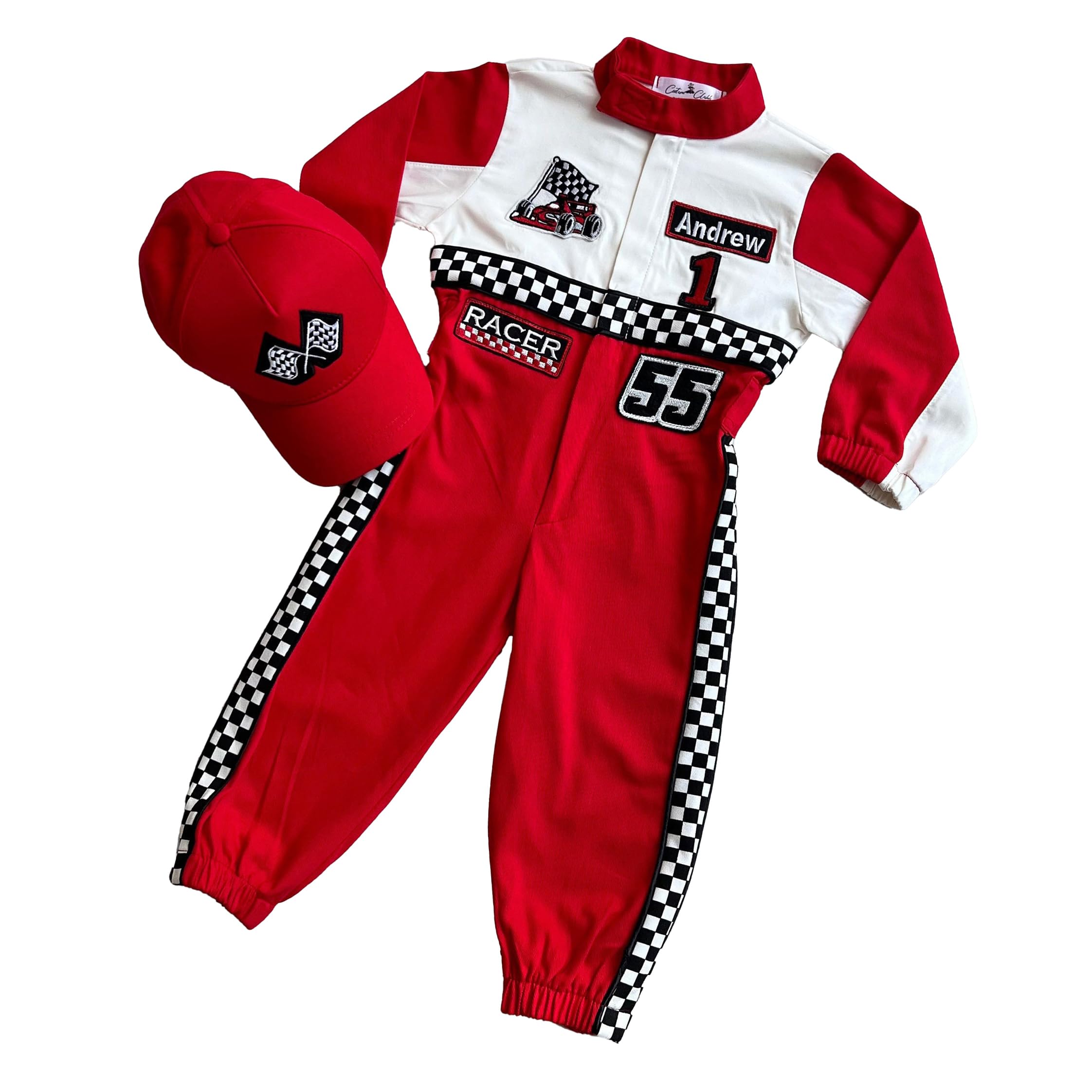 Costumes Club Personalized Handmade Race Car Driver Costume for Toddlers (2T, Red & White) — image 1