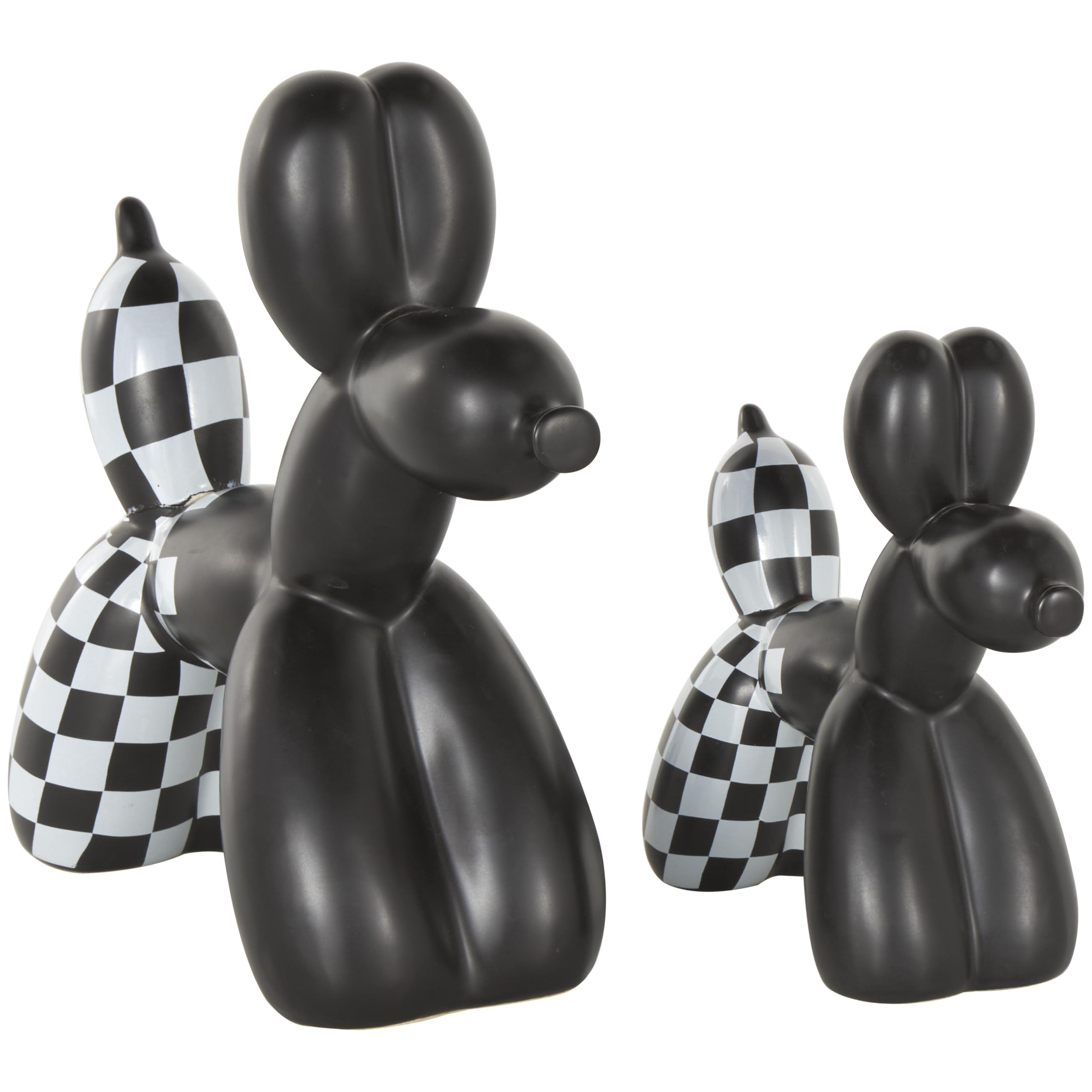 Statuette de chien ballon céramique noire à carreaux luxe