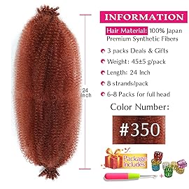 Afro Twist Hair Springy Afro Twist Hair 24 Inch 3 Packs Pre Fluffed Spring Twist Hair Pre Stretched Wrapping Hair for Soft Locs Hair Extensions (24 Inch (Pack of 3), 350)