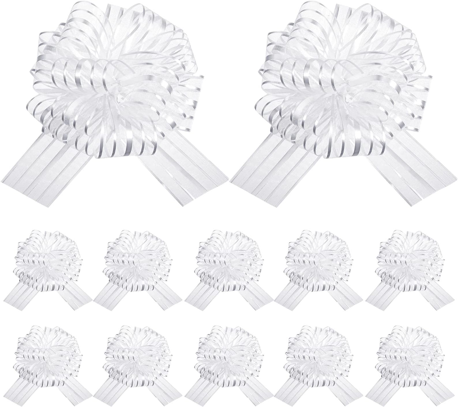 12 Pieces Large Pull Bow for Gift Wrapping Ribbon Pull Bows for Presents Valentine's Day Bows Wedding Baskets for Wrapping Boxes Flower Decorations(8 Inch,White)