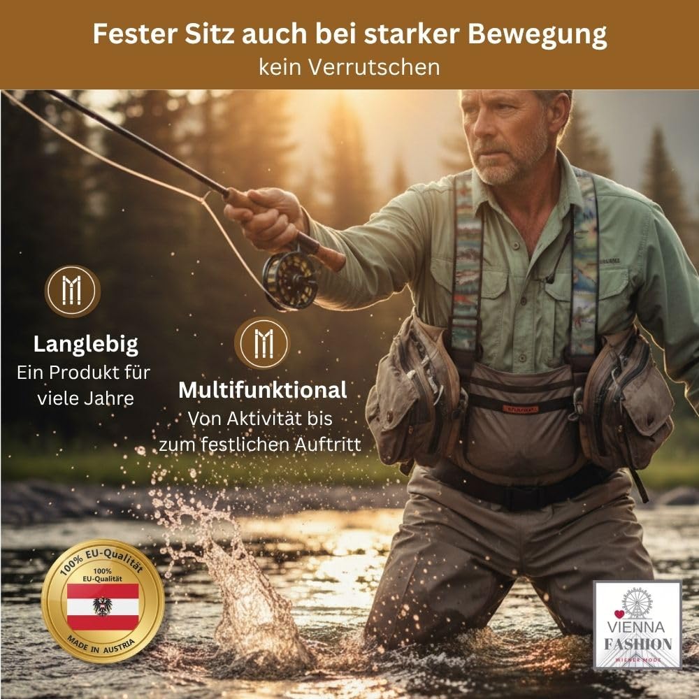 Generisch LACHS FISCHER ST-039 - Tirantes para pantalones (35 mm de ancho, en forma de H, con 4 clips extrafuertes), multicolor