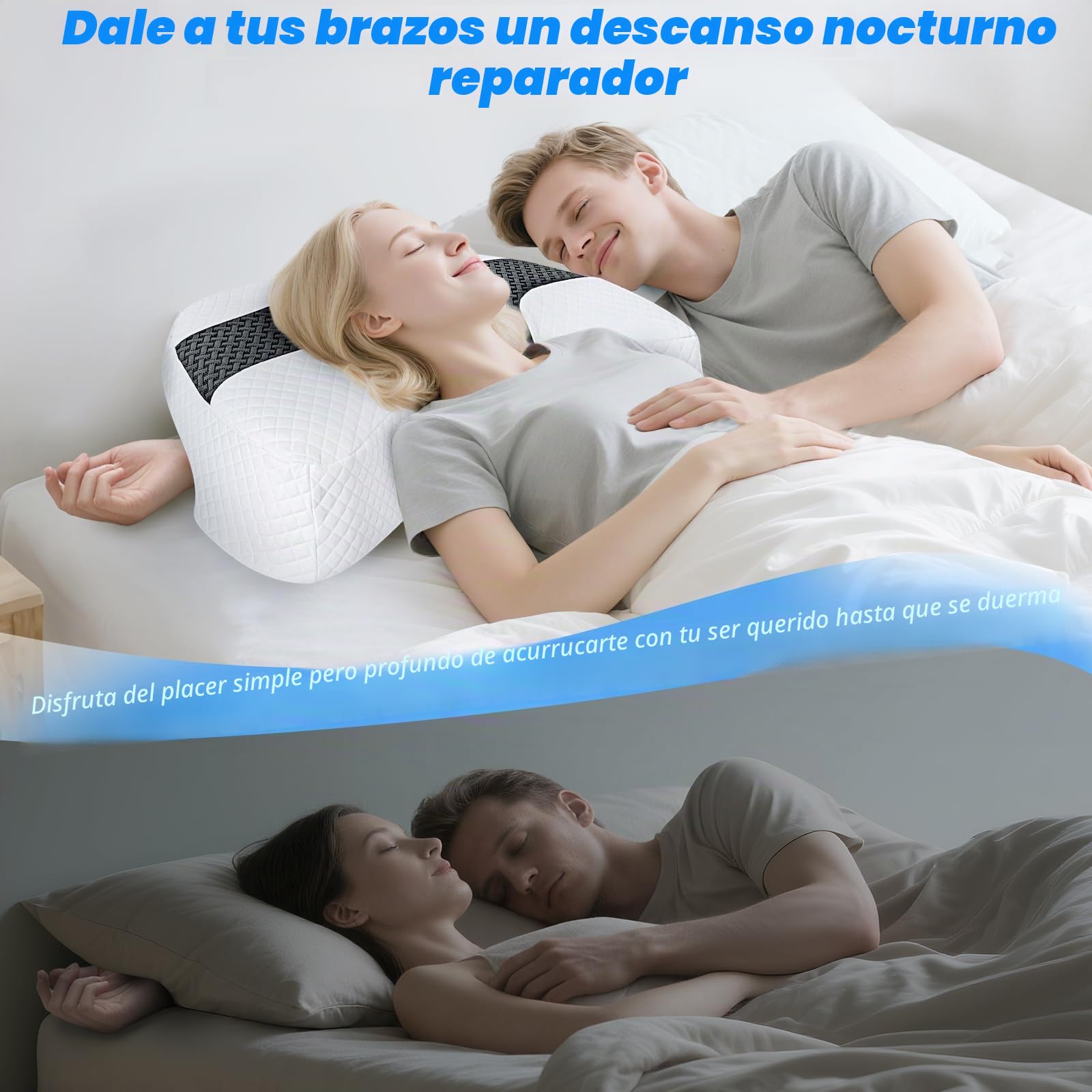 SAHEYER Almohada Brazos Espuma Viscoelástica, Almohada Cervical Multiangular para Cuello y Hombros, Almohada para Dormir de Lado, Boca Arriba y Boca Abajo, Negro
